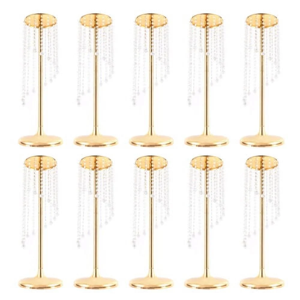 27.5 inch Tall Crystal Flower Vase For Wedding Centerpieces Gold Vases 10Pcs