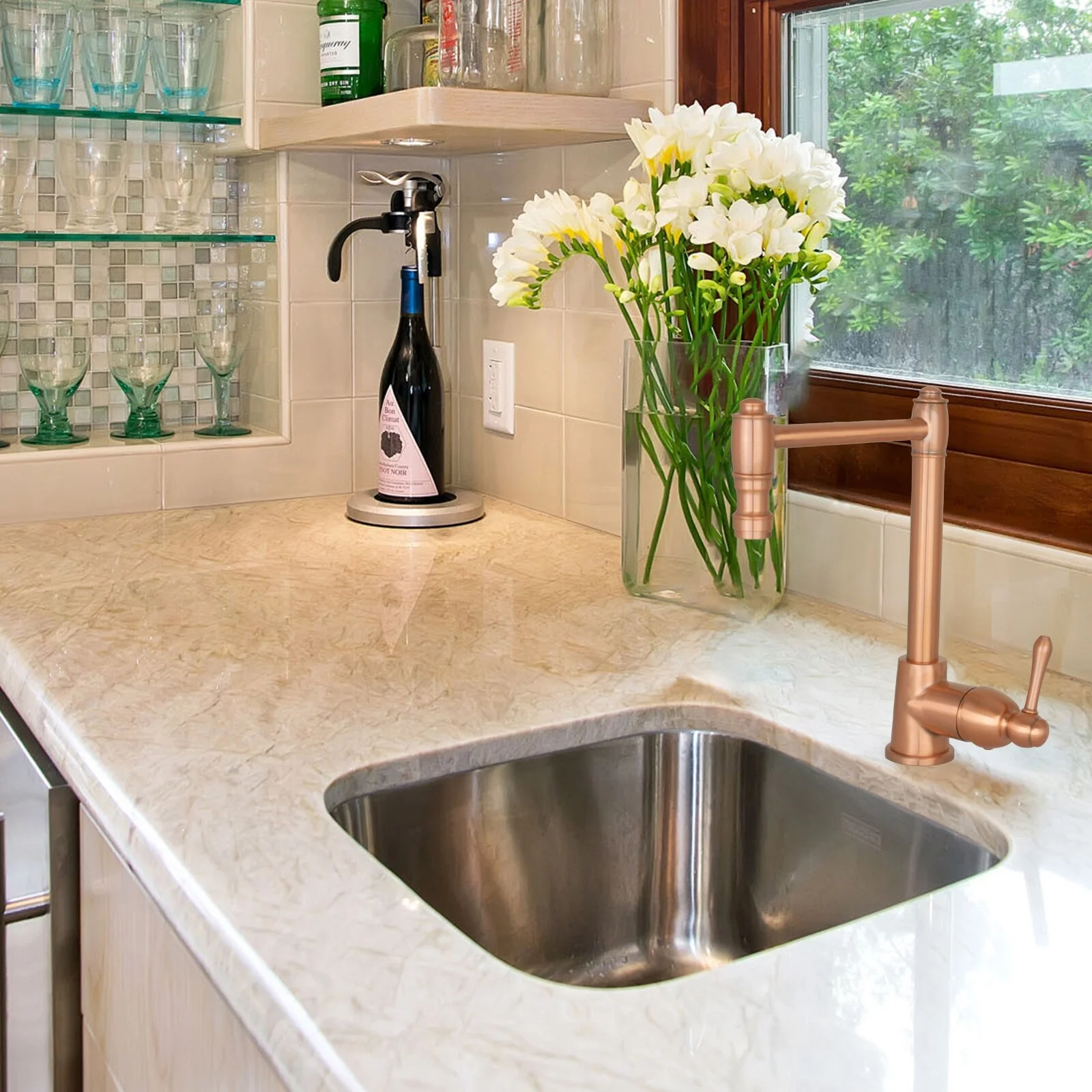 Akicon One-Handle Copper Widespread Kitchen Bar Faucet-5 Years Warranty Copper Copper Finish