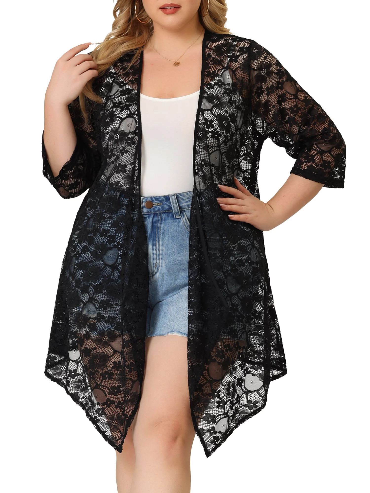 Agnes Orinda Women's Plus Draped Shawls Lightweight Open Front Lace Crochet Cover-Ups Cardigans