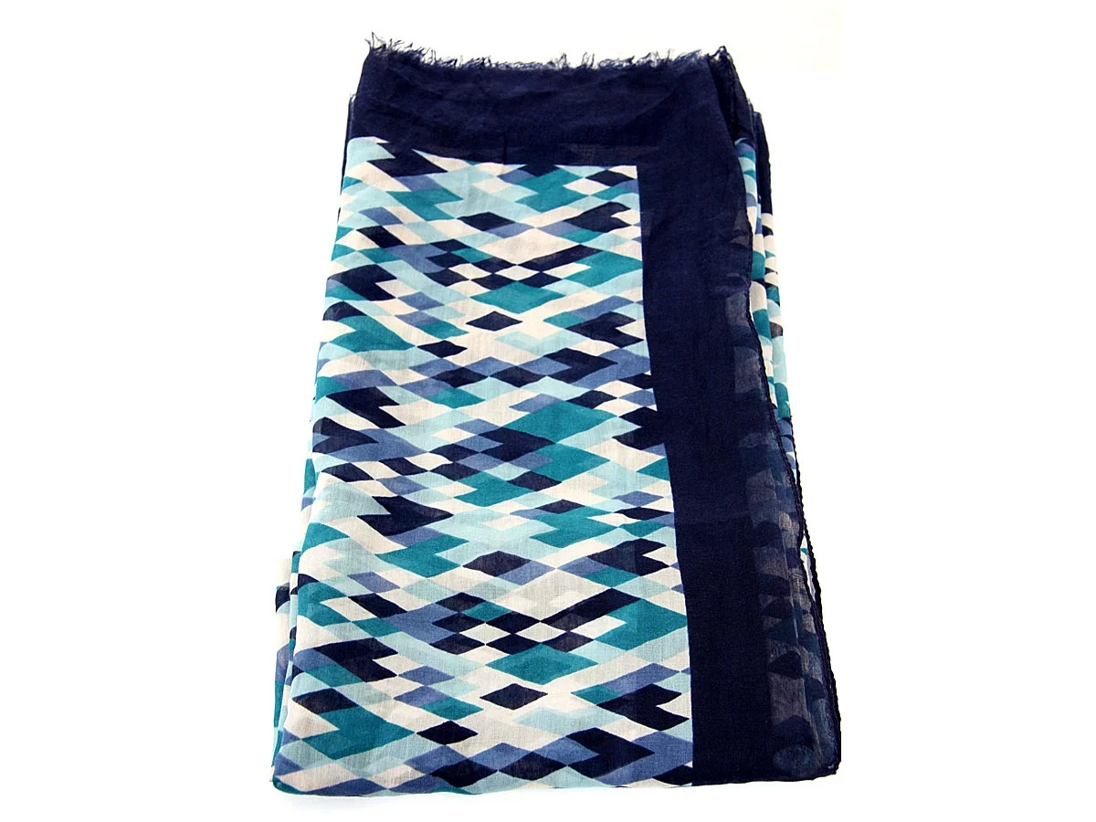 Women's Rhombus Print Polyester Scarf Turquoise/Blue Scarf Wrap 40 x 70 inches