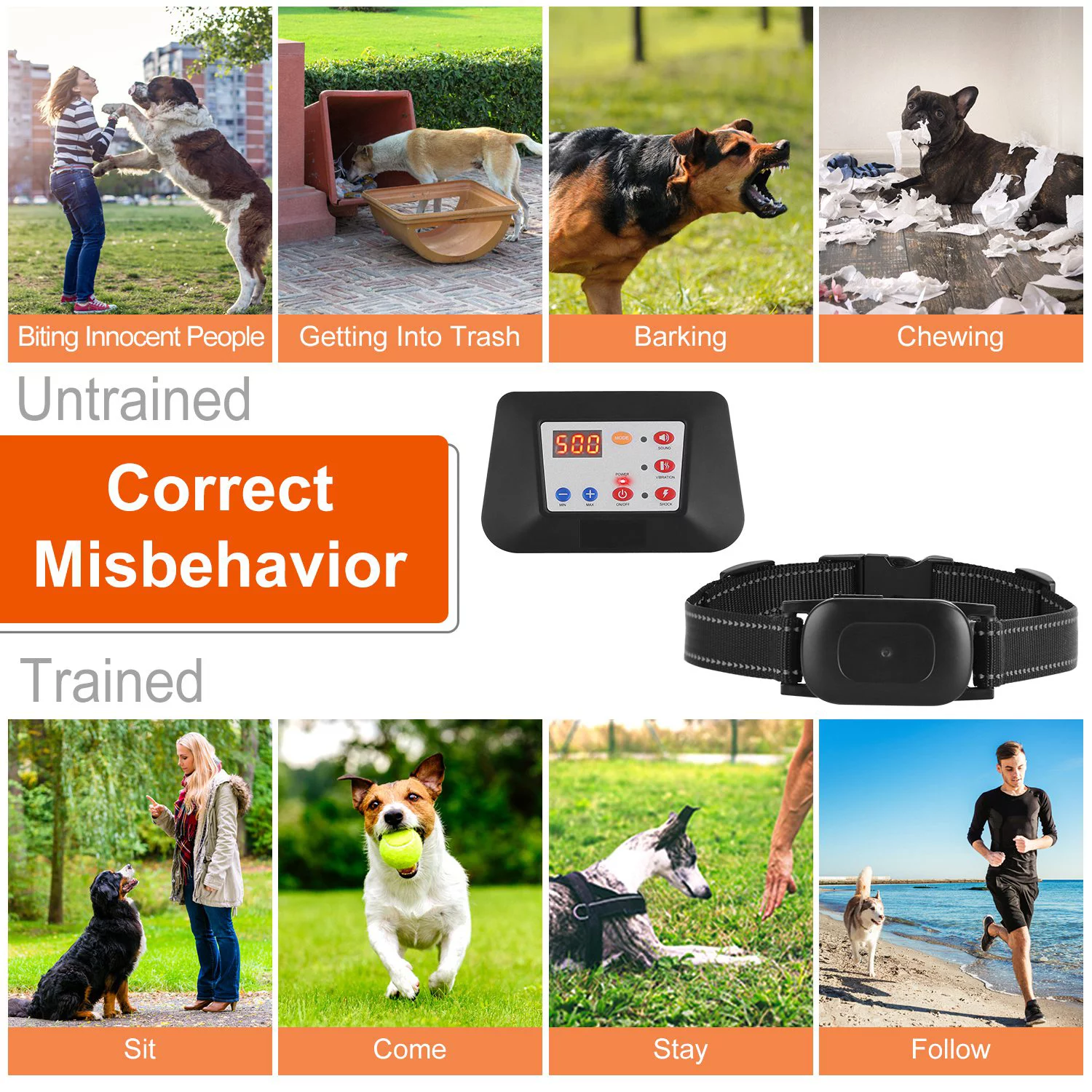 Dog Shock Collar Wireless Fence, iMounTEK Electric Dog Training Collar with Remote 900FT, Beep, Vibration, Shock, Rechargeable E-Collar Waterproof Collar with 3 Training Mode, 1 Transmitter 2 Receiver