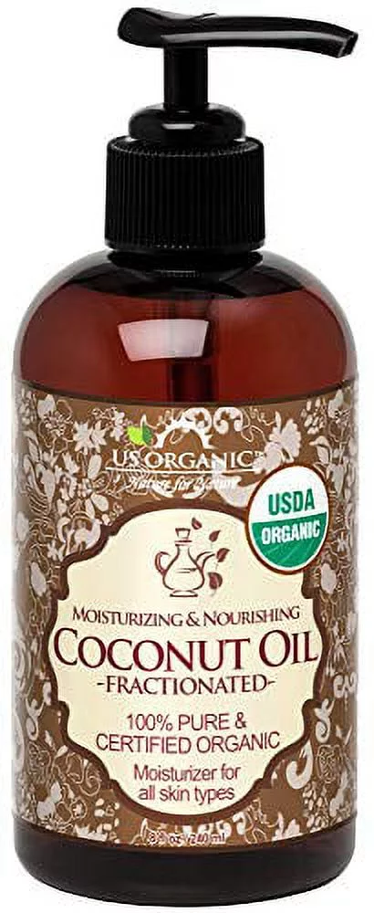 US Organic Fractionated Coconut (Liquid) Oil, 100% Pure Certified USDA Organic, 8 oz