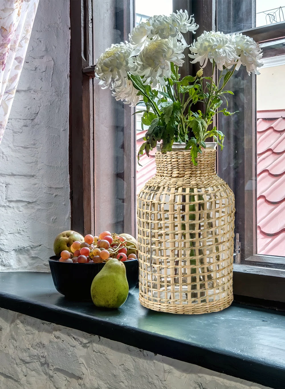 Serene Spaces Living Large Rattan Glass Vase, 7.25