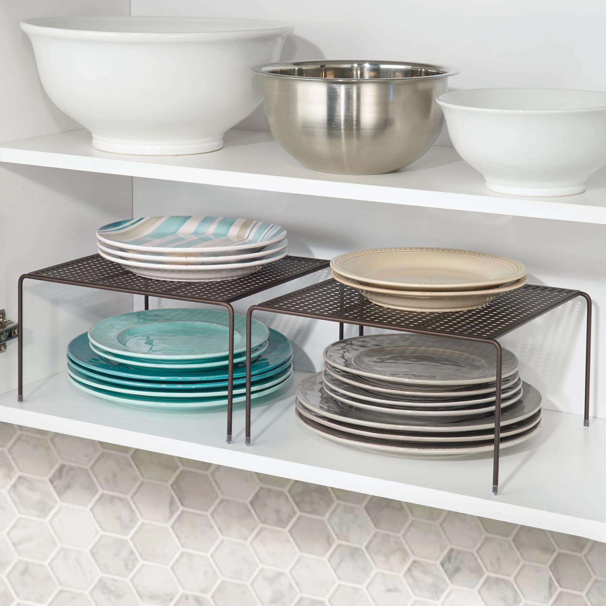 mDesign Metal Square Kitchen Organizer Storage Shelves, 4 Pack - Bronze