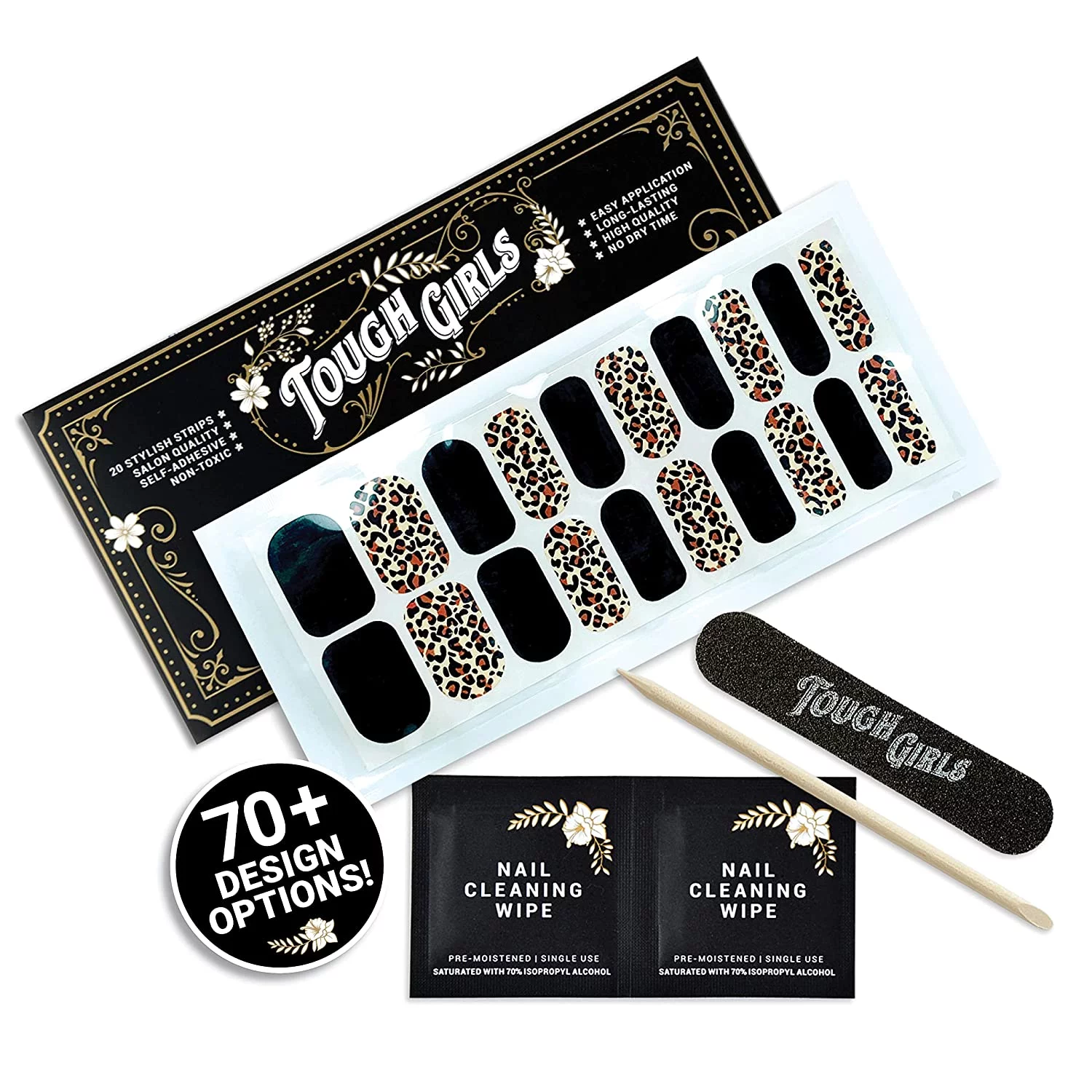 Tough Girls Nail Polish Strips, 20 Stylish Brighter, Thicker, Tougher, Black & Leopard