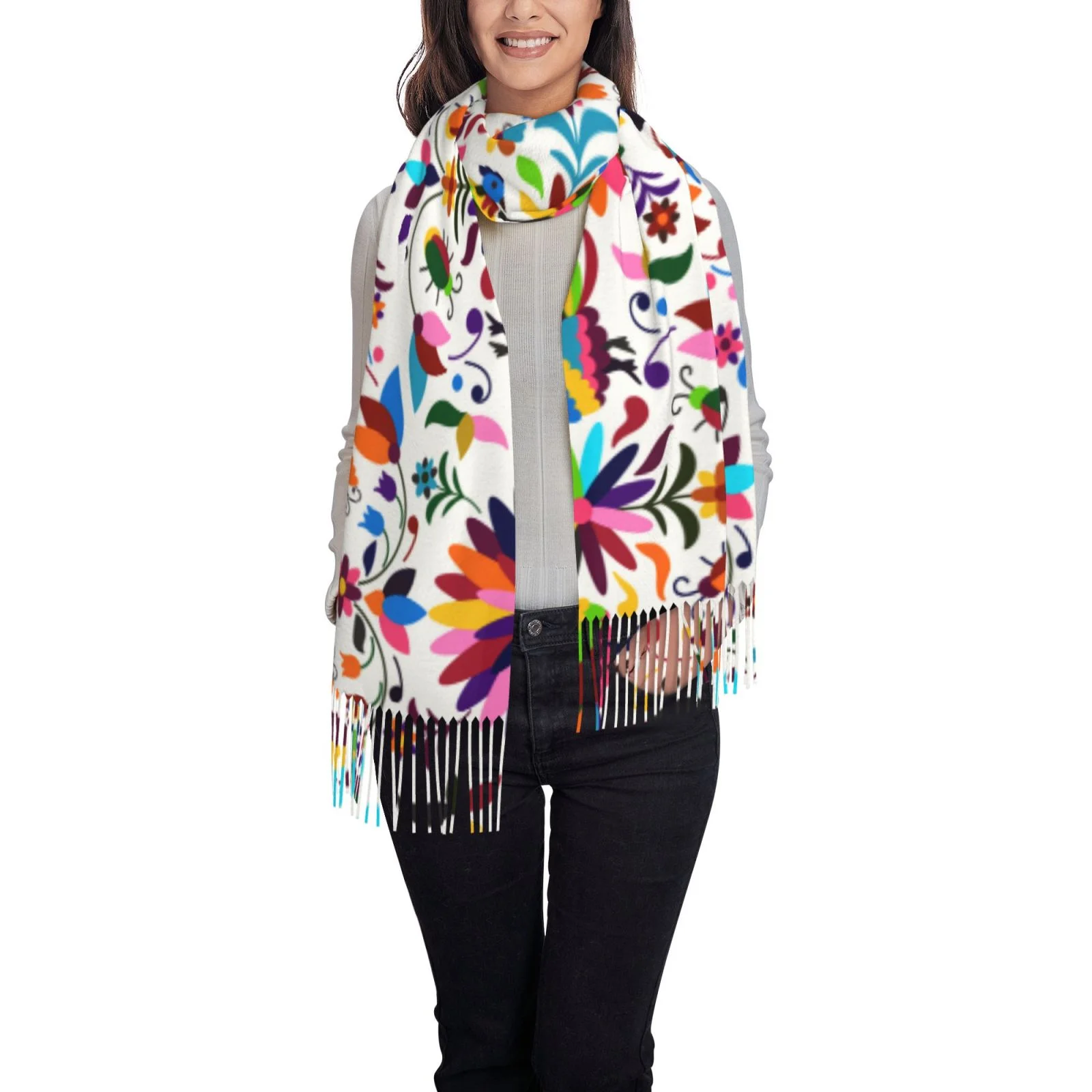 Ocsxa Scarf Shawl Wraps For Women Soft Cashmere Scarf Mexican Bright Style Printed Large Blanket Scarf