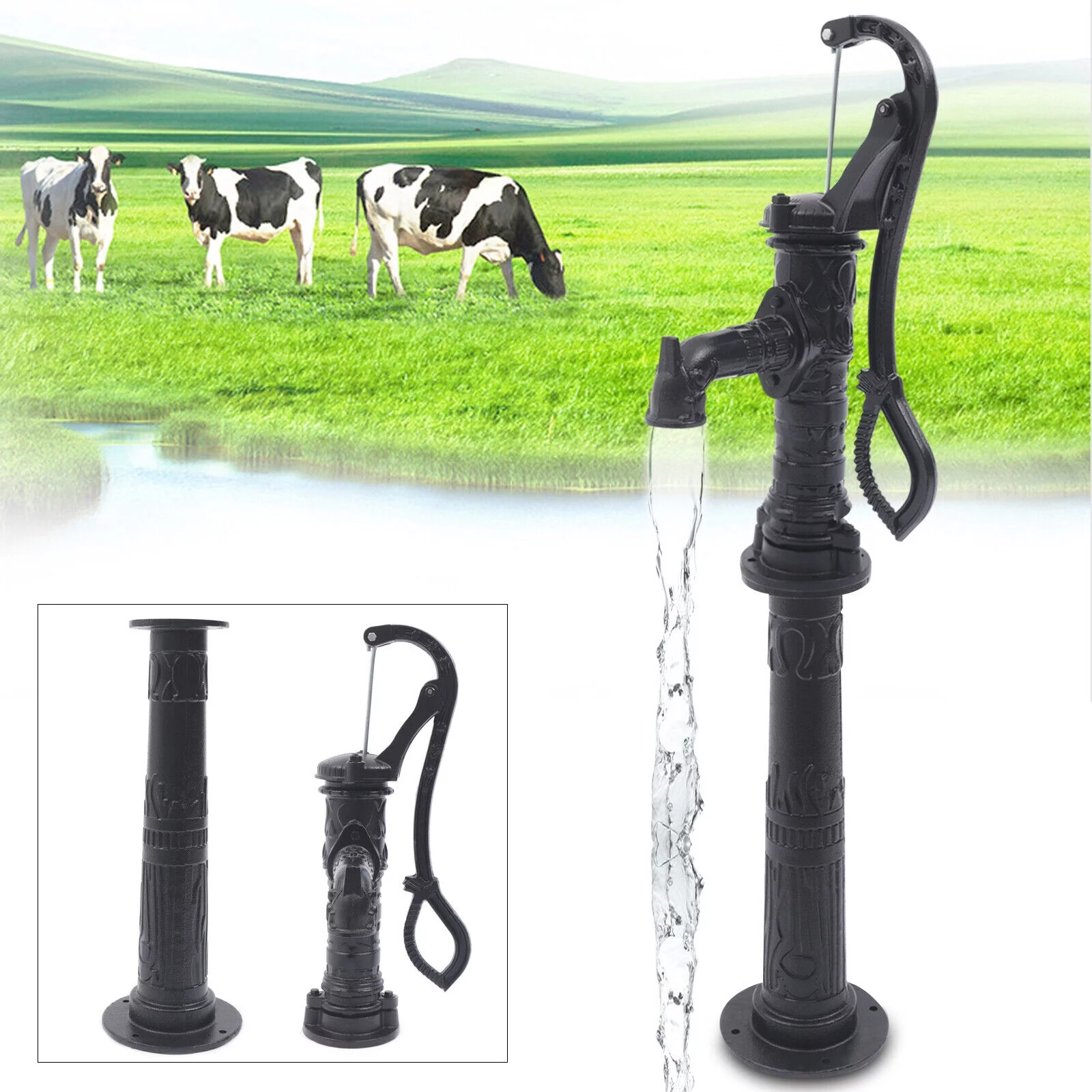 SHZICMY 26ft Boost Pump Cast Iron Hand Operated Garden Water Pump with Stand for Well Fountain