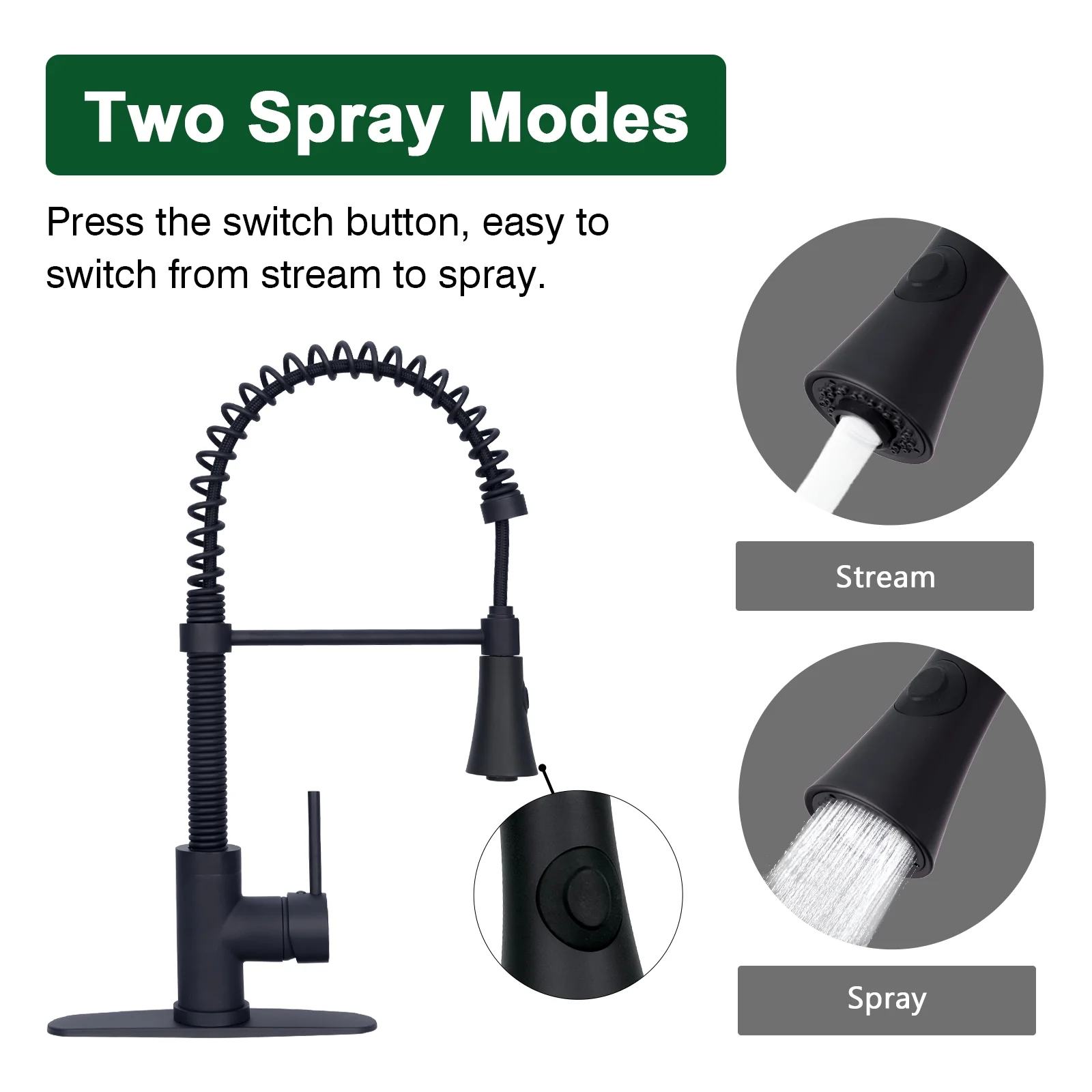 Akicon Pre-Rinse Spring Kitchen Faucet , Single Handle Solid Brass High Arc Pull Down Sprayer Head Kitchen Sink Faucet with Deck Plate - Brushed Gold