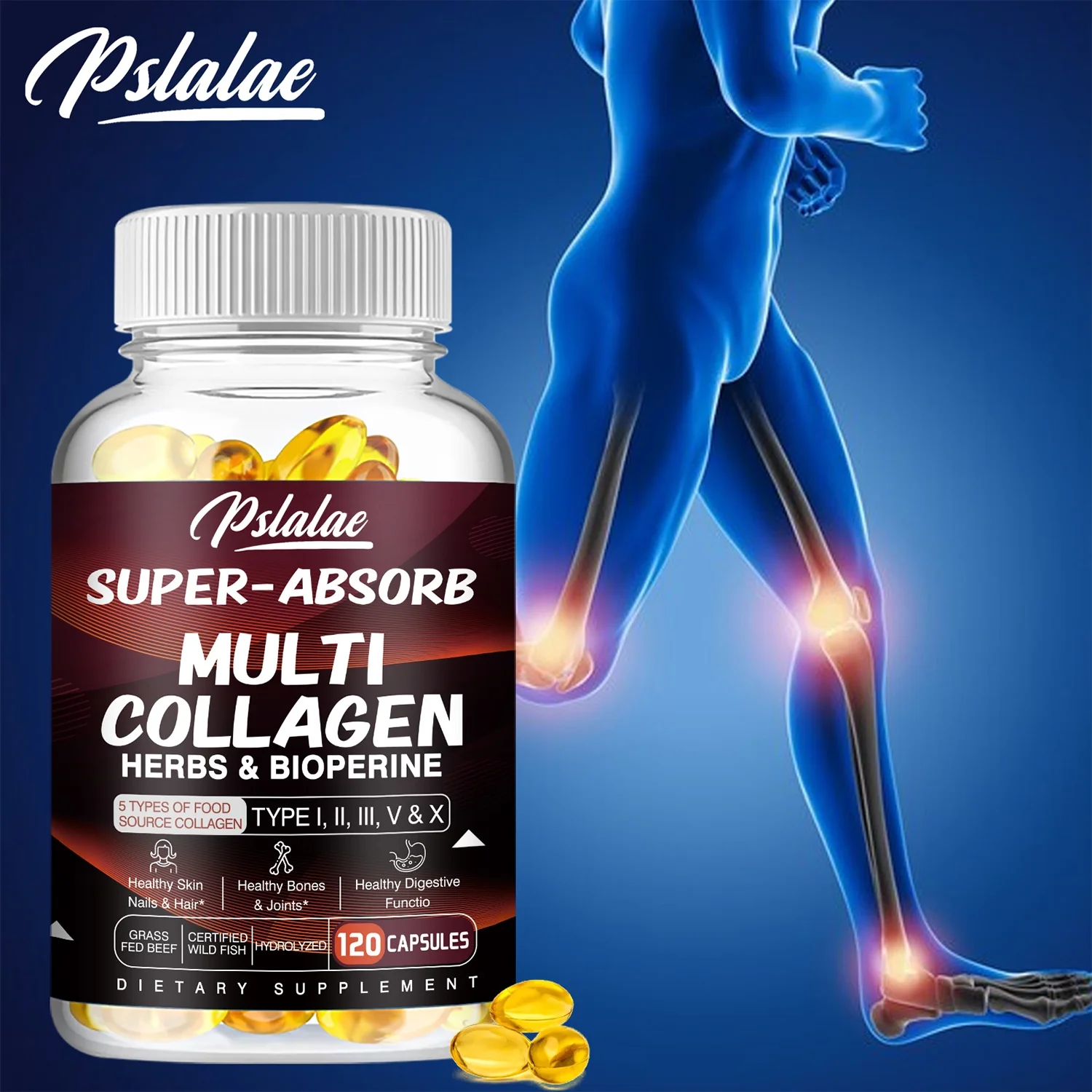 Pslalae Multi Collagen 2000mg - Type I, II, III, V, X - Anti-Aging Hydrolyzed Collagen(30/60/120pcs)