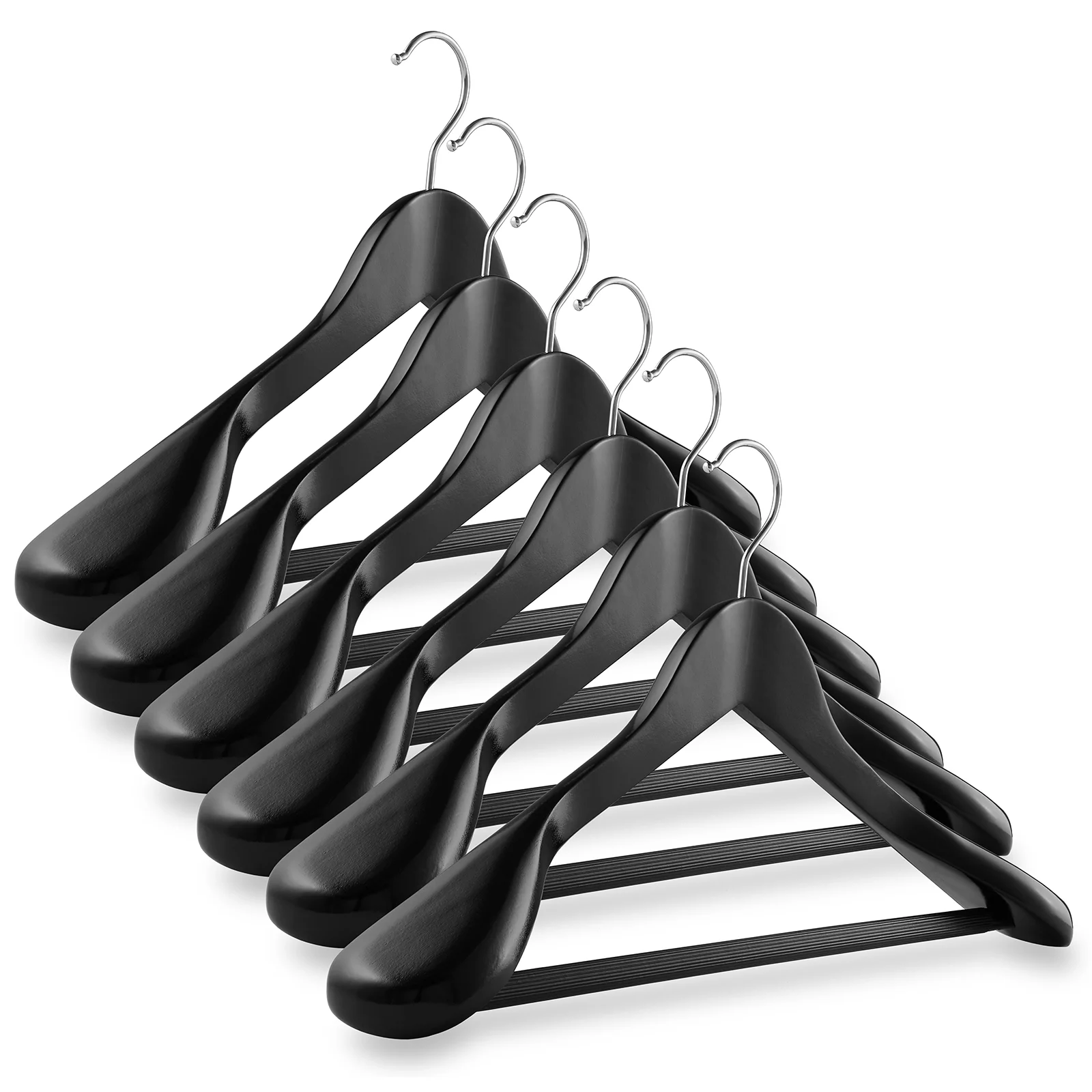 Casafield Wide Non-Slip Wood Pants Skirt Suit Shirt Clothes Hangers, 6 Count