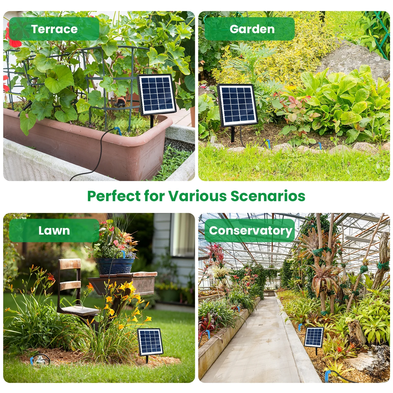 SUNOYAR Solar Drip Irrigation System, Automatic Drip Irrigation Kit with Sensor Timer 12 Timing Modes, Irrigation System for Garden Plant Watering Devices