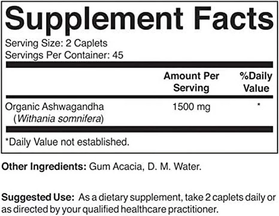 Brieofood Organic Ashwagandha 1500mg, 45 Servings, Vegetarian, Gluten Free, 90 Vegetarian Tablets