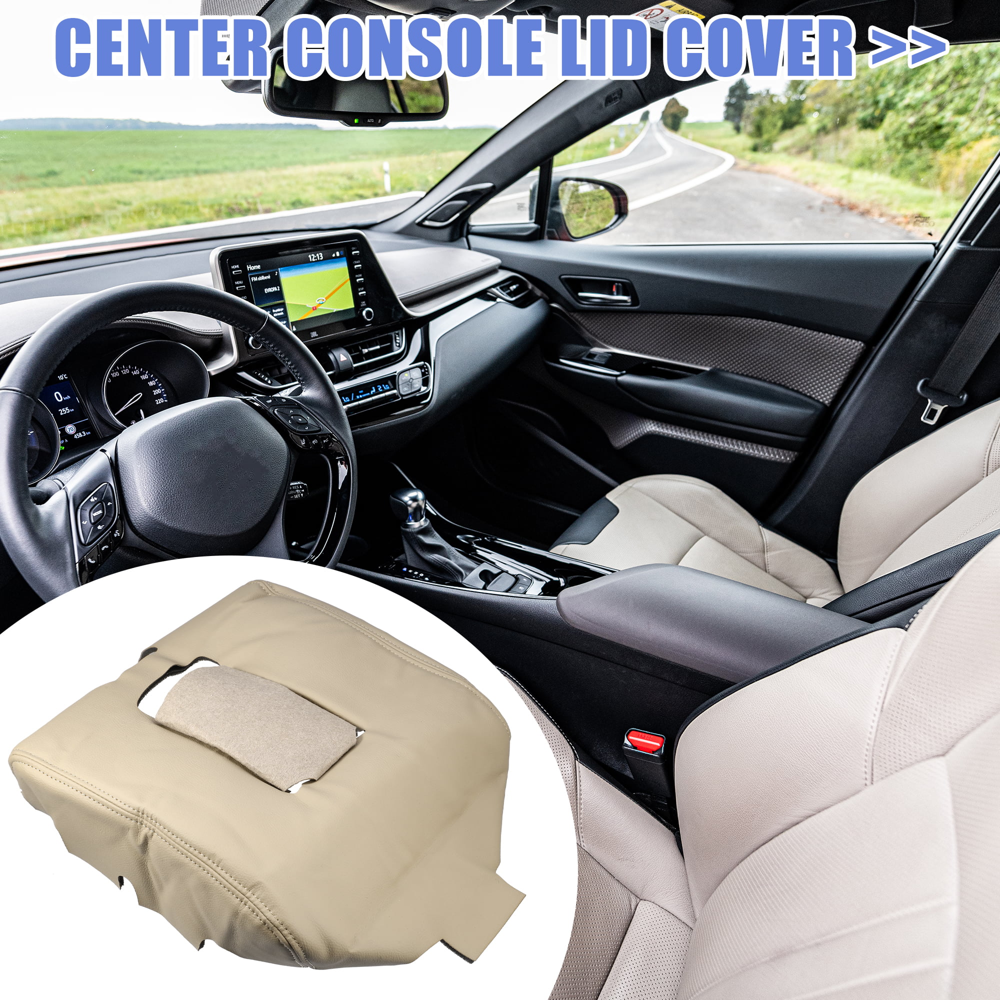 Center Console Armrest Box Cover for Chevy Silverad 2014-2018 Interior Anti-Scratch Faux Leather Beige