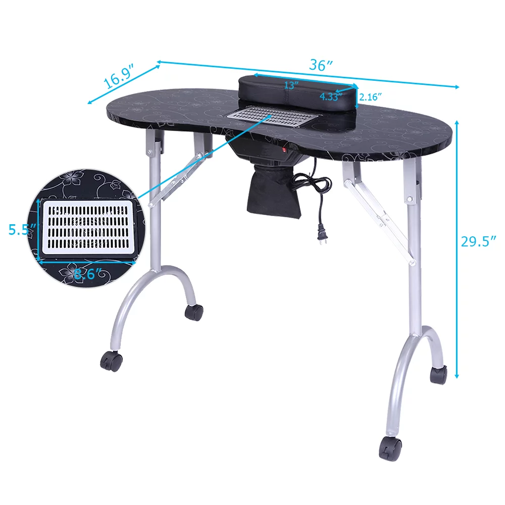 UBesGoo Manicure Nail Table w/Electric Dust Collector, Foldable Home Nail Beauty Technician Desk, Spa Salon Workstation