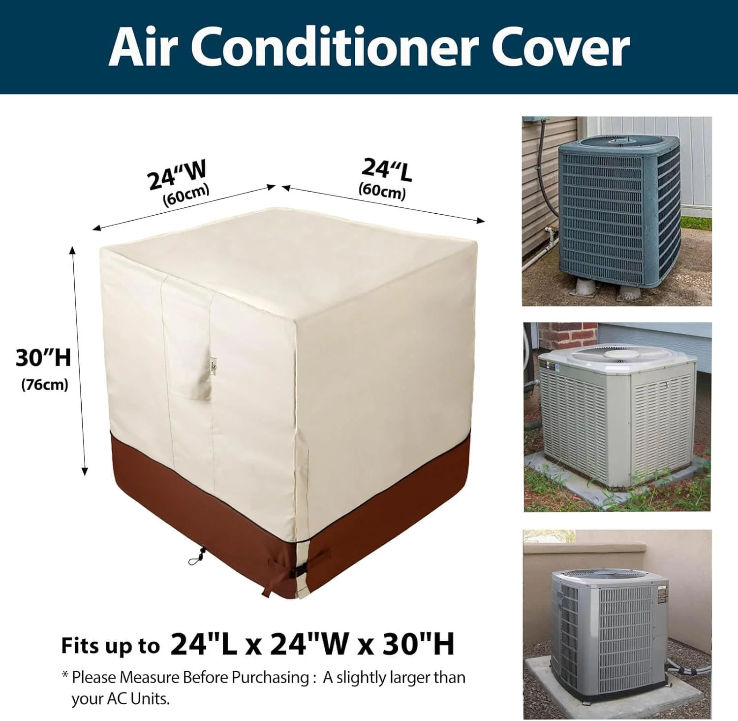 Air Conditioner Cover for Outside Units-Durable 600D AC Cover for Outside Unit Waterproof & Resistant AC Unit Covers Outdoor Central Square Fits up to 38 x 38 x 40 inches