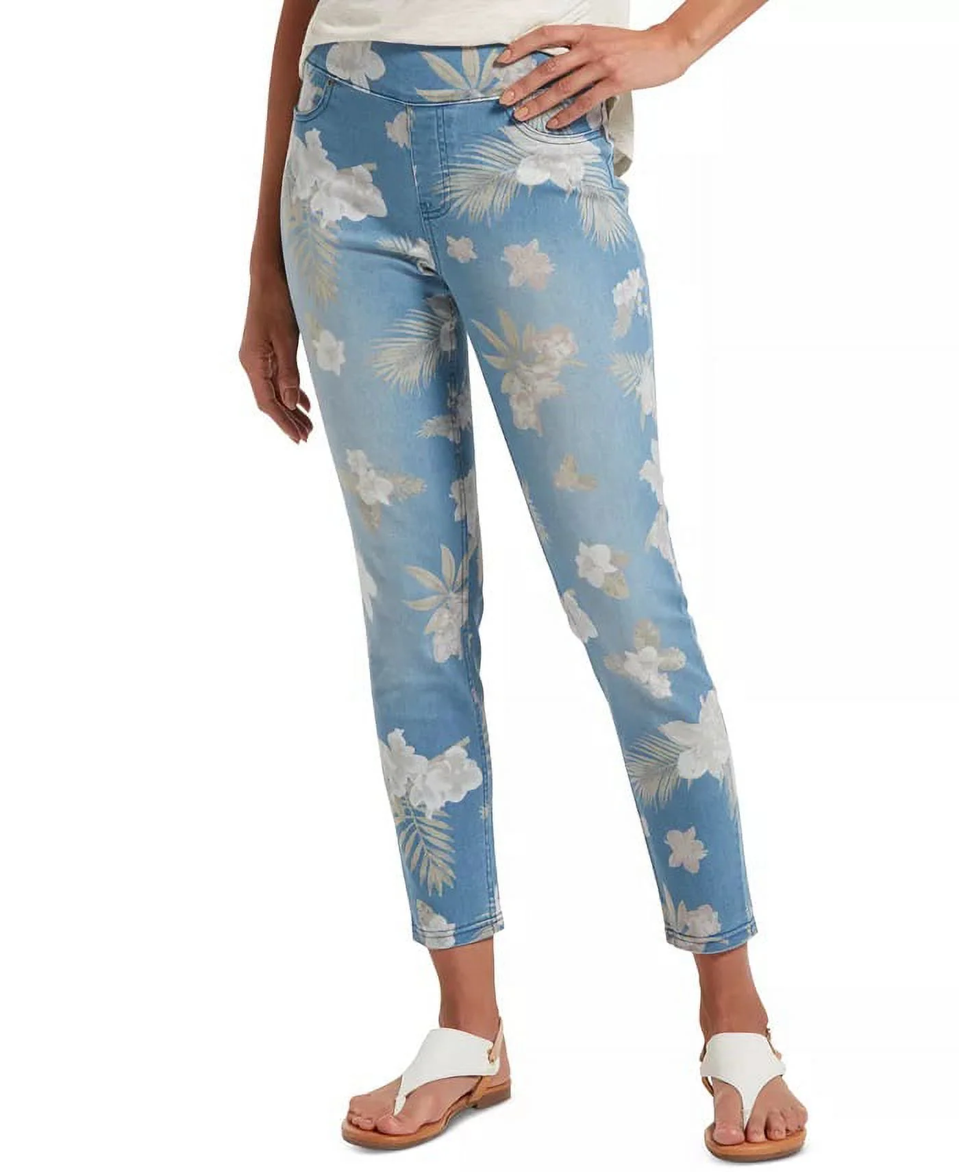 Hue Women's Tropical Orchid Ultra Soft Denim High Waist Skimmer Leggings Blue/Flowers Size X-Small