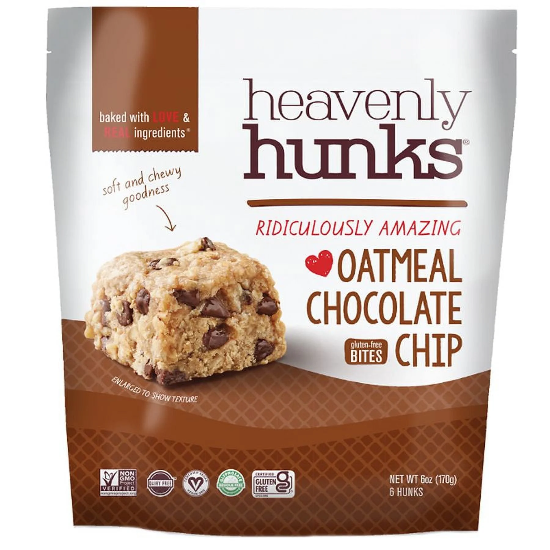 Heavenly Hunks Gluten Free Cookie Oatmeal Chocolate Chip 6.0 oz Pack of 2