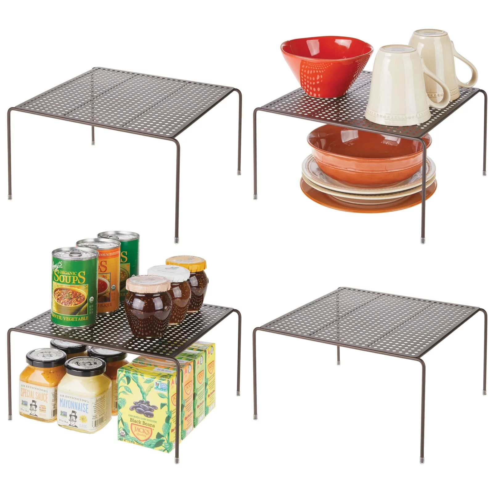mDesign Metal Square Kitchen Organizer Storage Shelves, 4 Pack - Bronze