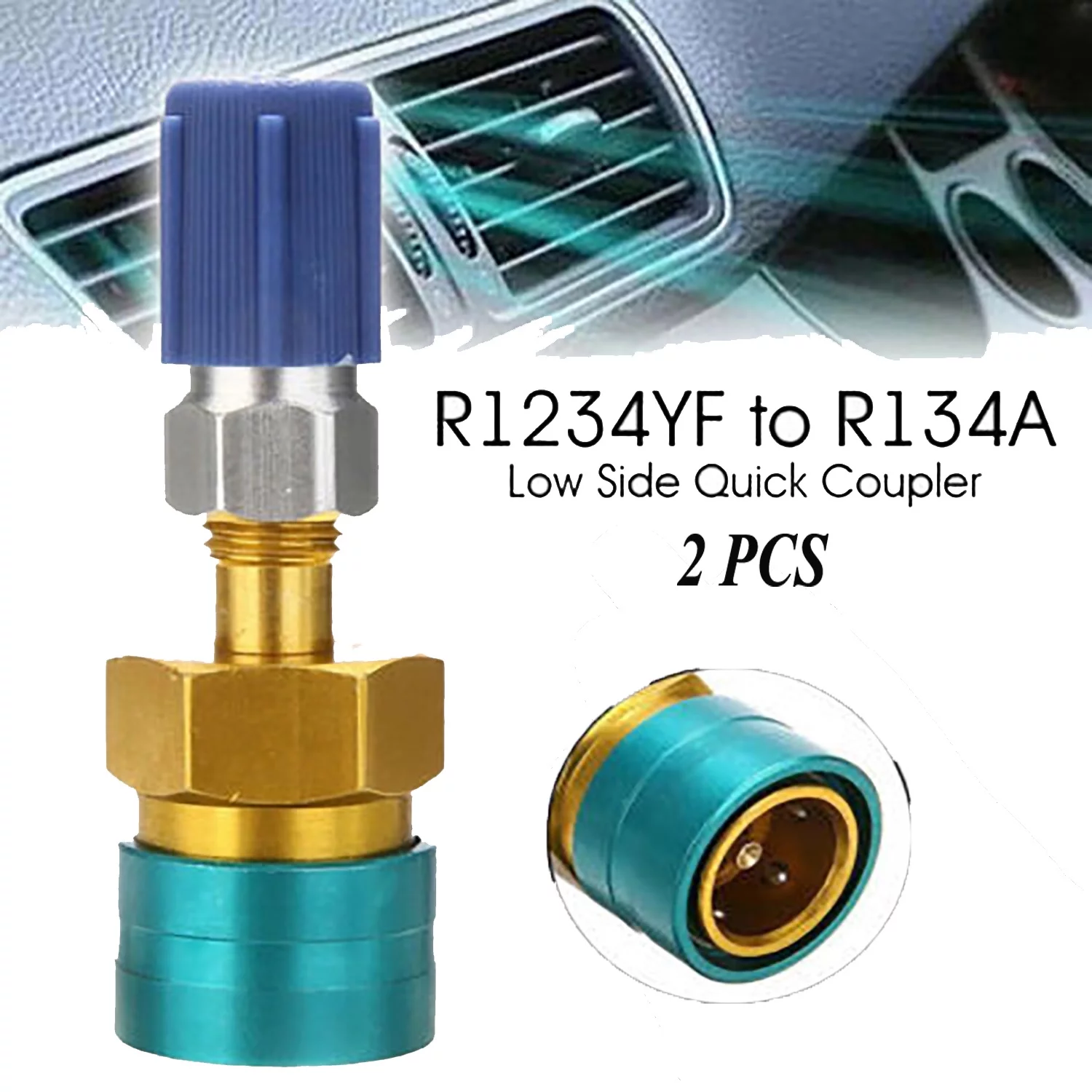 2pcs Conditioning Fitting Set R1234YF to R134A Adapter R1234YF Low Side Quick Coupler Conversion Kit Refrigerant Can Adapter Valve AC Charging Hose Adapter Connector for Car Air-Conditioning
