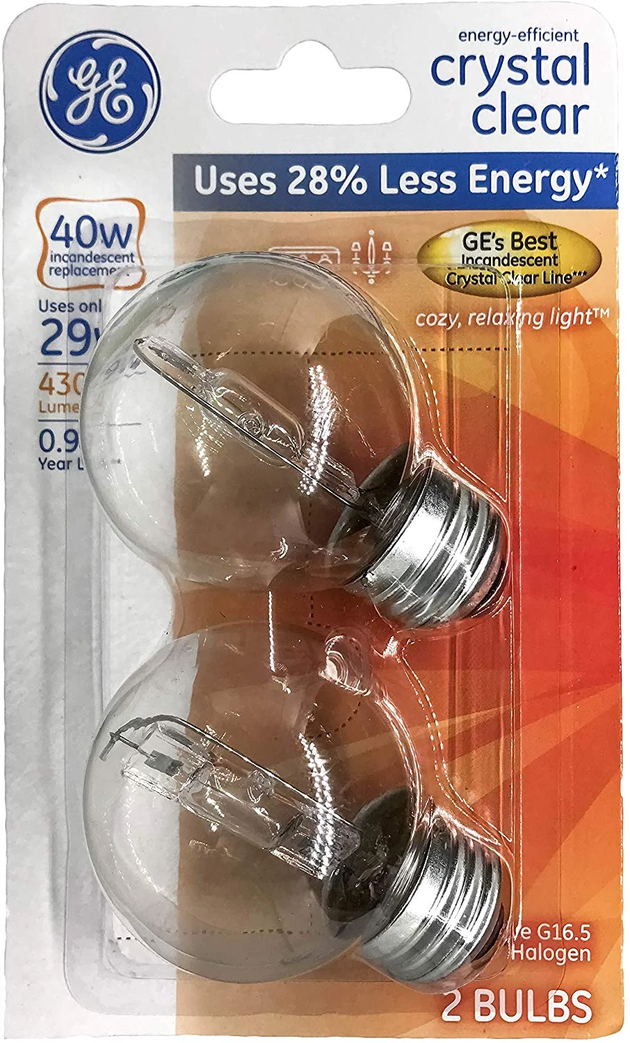 GE Halogen 29 Watt G16.5 Shape 430 Lumens.9 Year Life Standard Base Light Bulb (6 Bulbs)