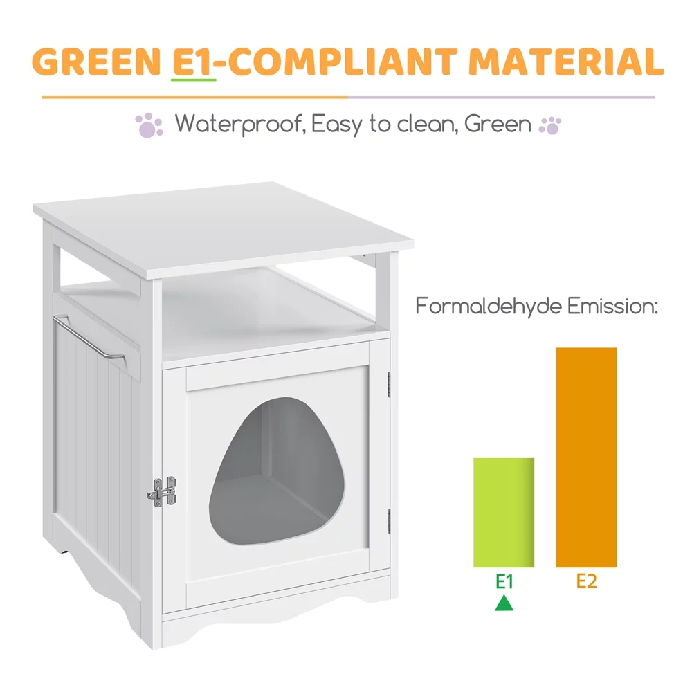 Topeakmart Indoor Wooden Cat Litter Box Enclosure with Open Shelf, White