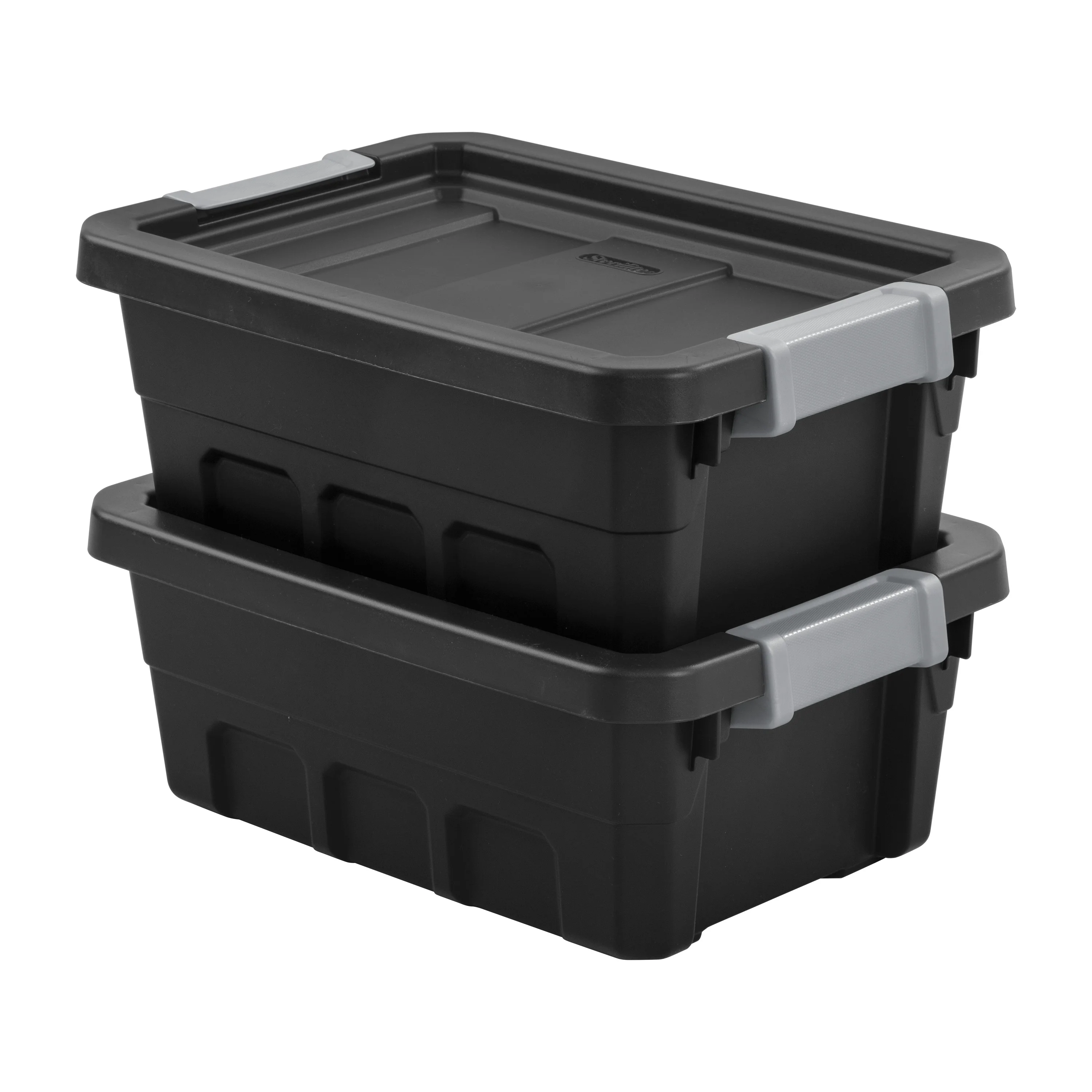 Sterilite 4 Gallon Stacker Tote Plastic, Black, Set of 6