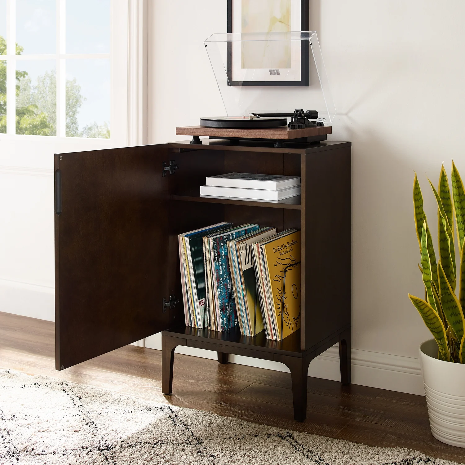 HomeStock Rococo Romance Record Storage Stand Dark Brown