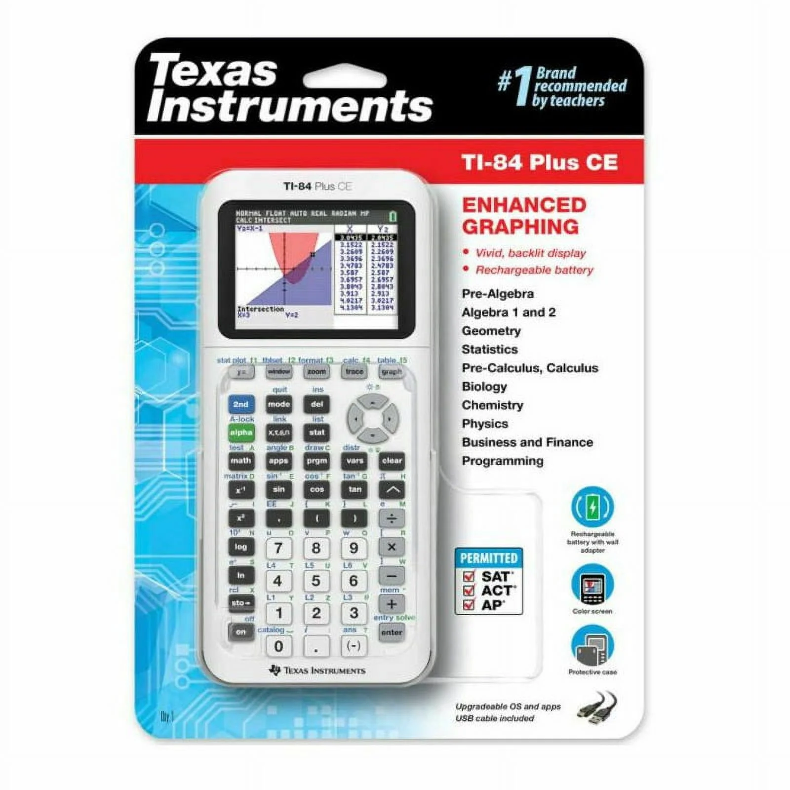 Texas Instruments 84PLCE/TBL/1L1/AR TI‑84 Plus CE Graphing Calculator, White