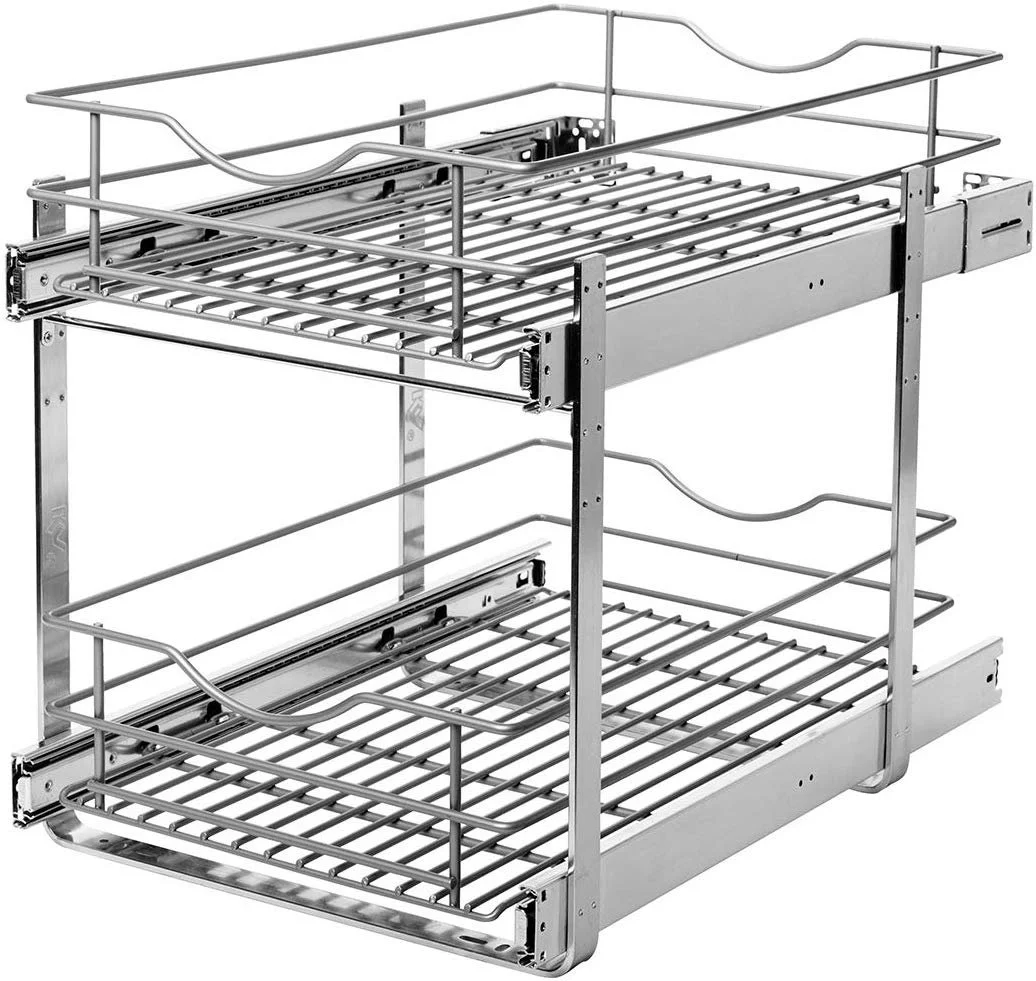 Knape & Vogt RS-DBLMUB-14-FN 11.625 in. W x 21.75 in. D x 16.25in. H Double Tier Pull Out Cabinet Organizer, Frosted Nickel