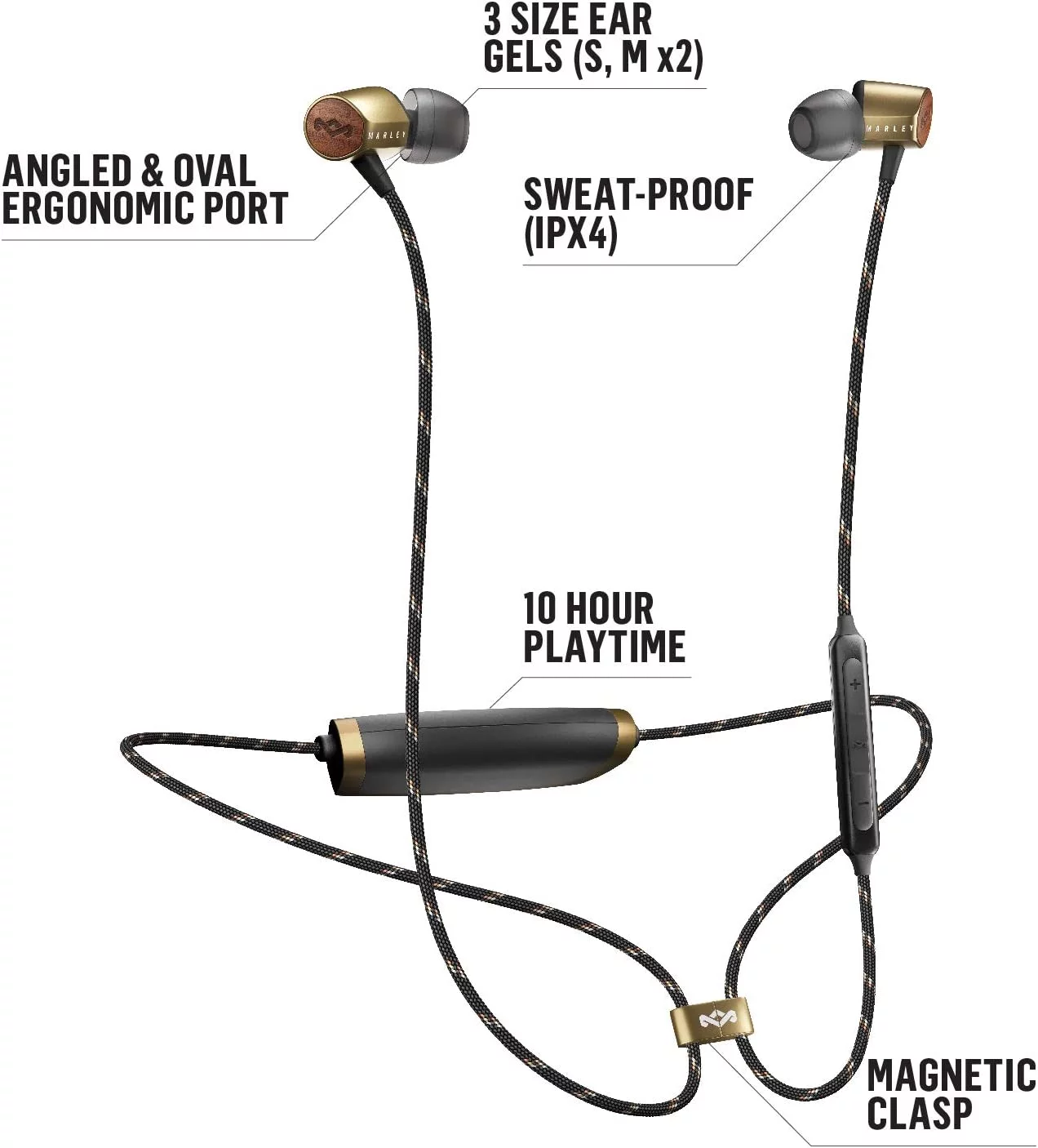 House of Marley EM-JE103-BA Lightweight Uplift 2 Wireless Bluetooth Earbuds - Brass