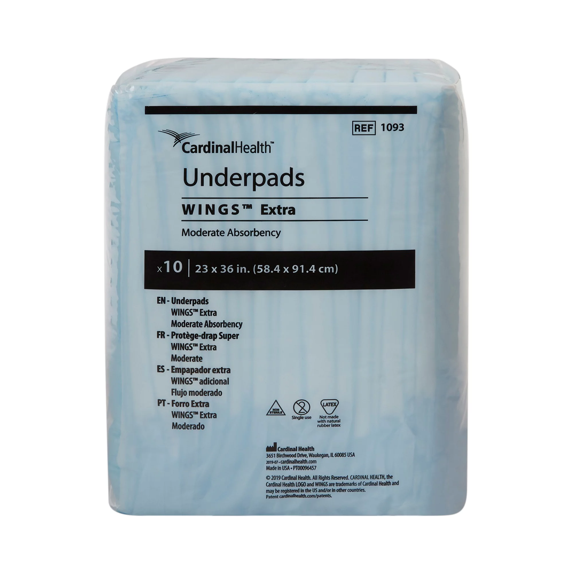 Covidien 1093 Wings Fluff Underpad, Moderate Absorbency, 23