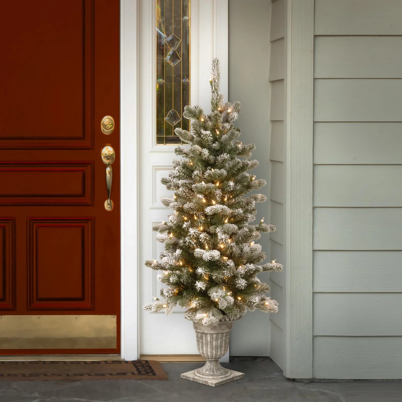 National Tree Company 4 ft. Snowy Sheffield Spruce Entrance Tree with Twinkly™ LED Lights