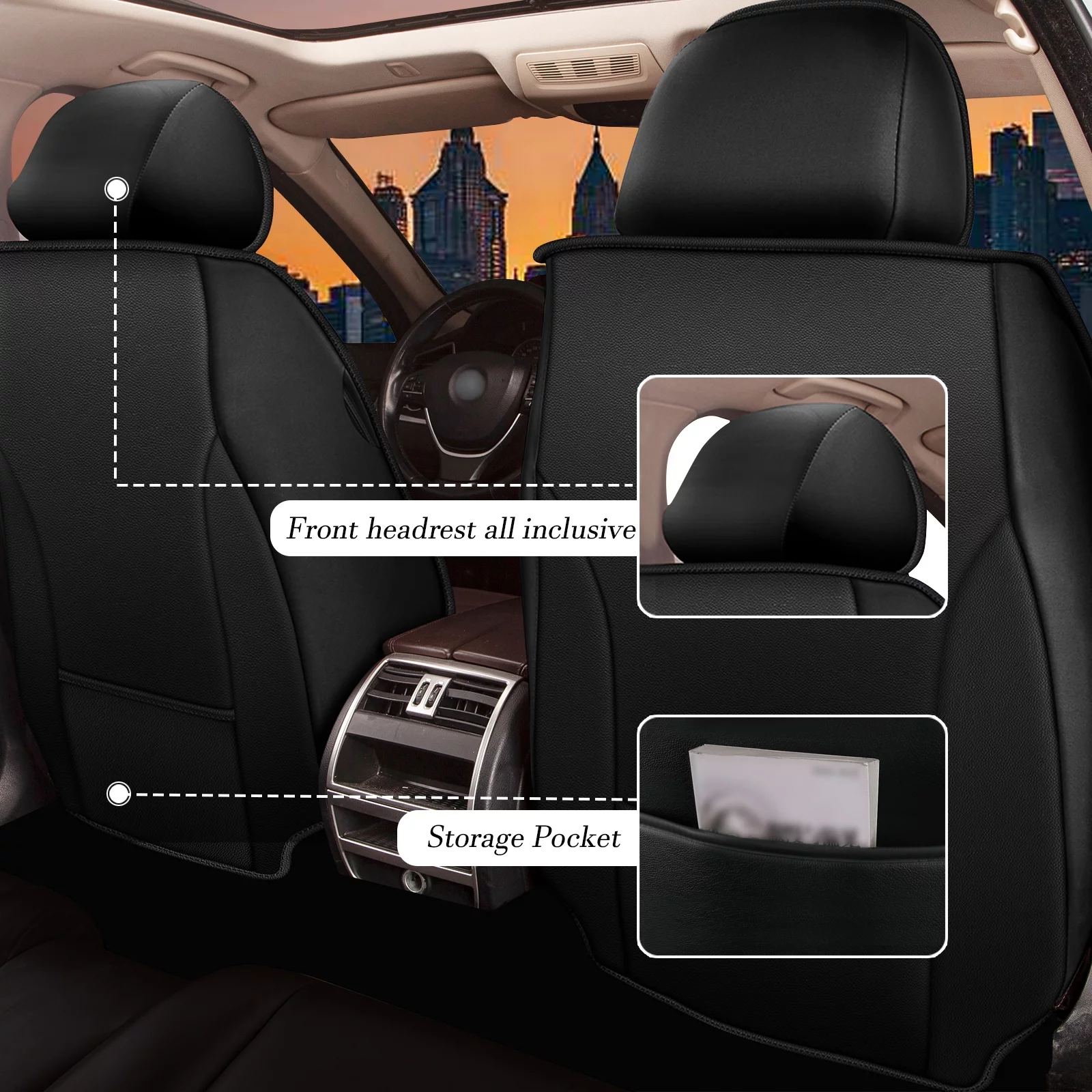 AOMSAZTO Car 5-Seat Covers Front & Rear Full Set Faux Leather Seat Cushion Protector Waterproof Black For Nissan Rogue 2014-2023