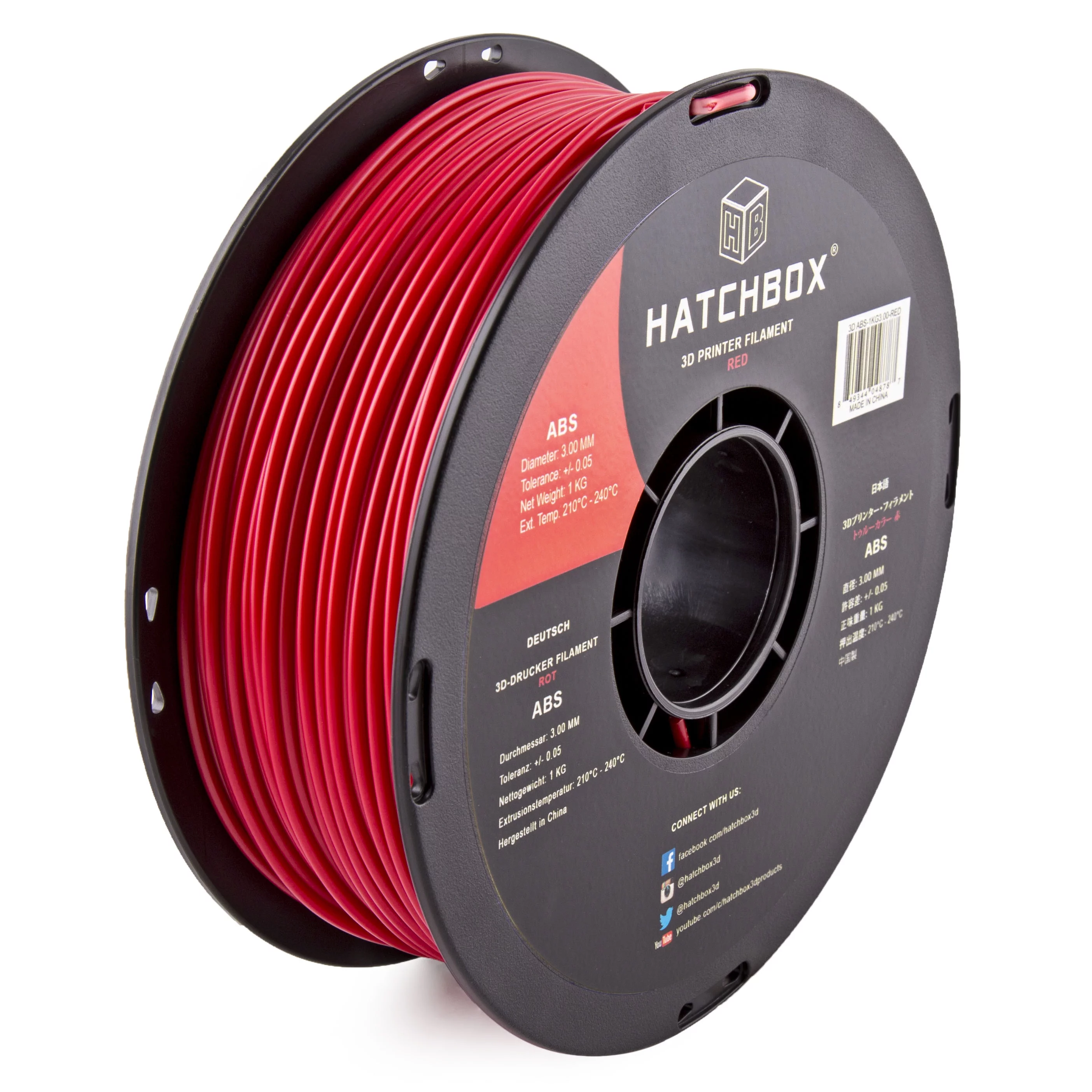 HATCHBOX 3D ABS-1KG3.00-RED ABS 3D Printer Filament, Dimensional Accuracy +/- 0.05 mm, 1 kg Spool, 3.00 mm, Red
