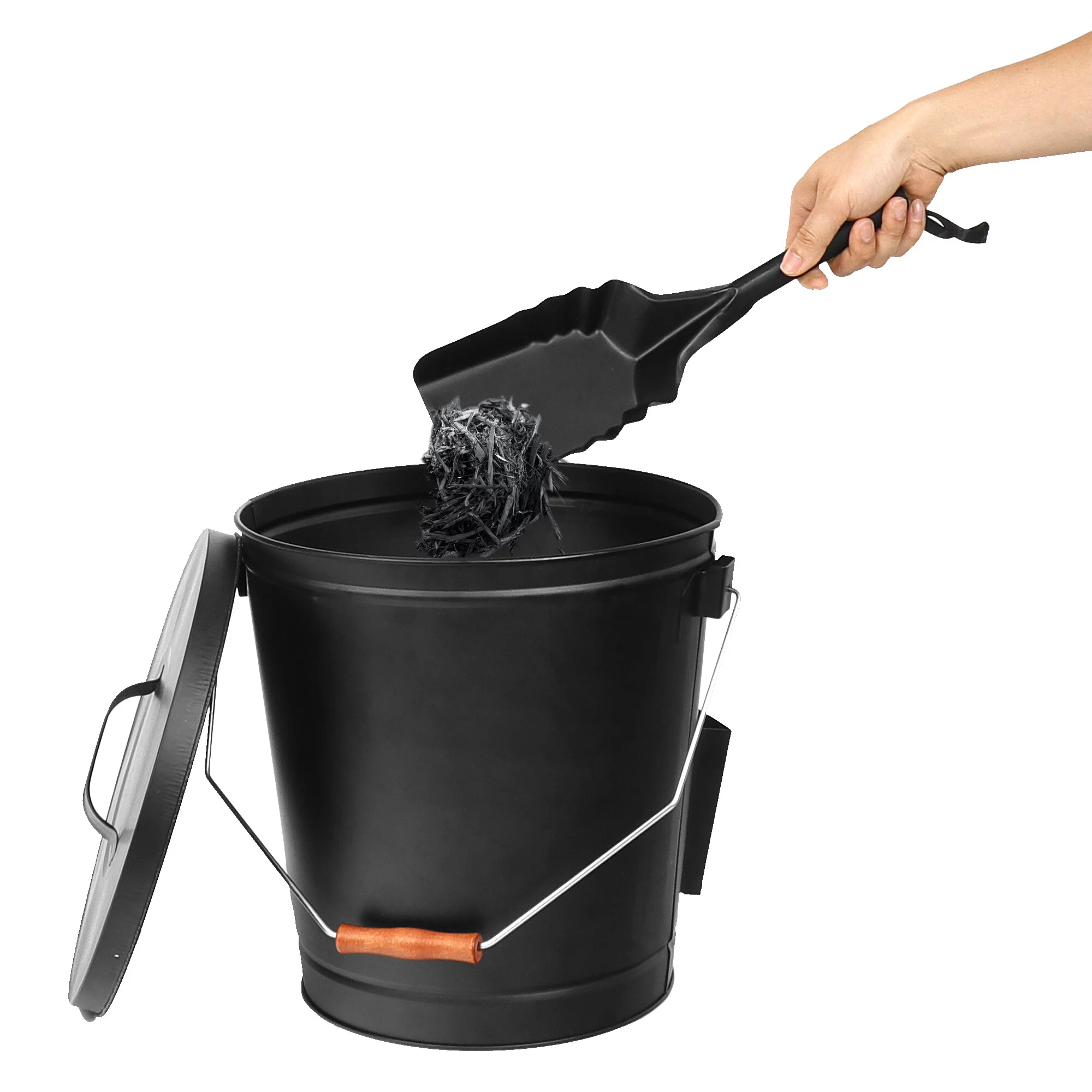 ZENSTYLE Steel Ash Bucket with Shovel Fireplace Pits Stoves 5 Gallon