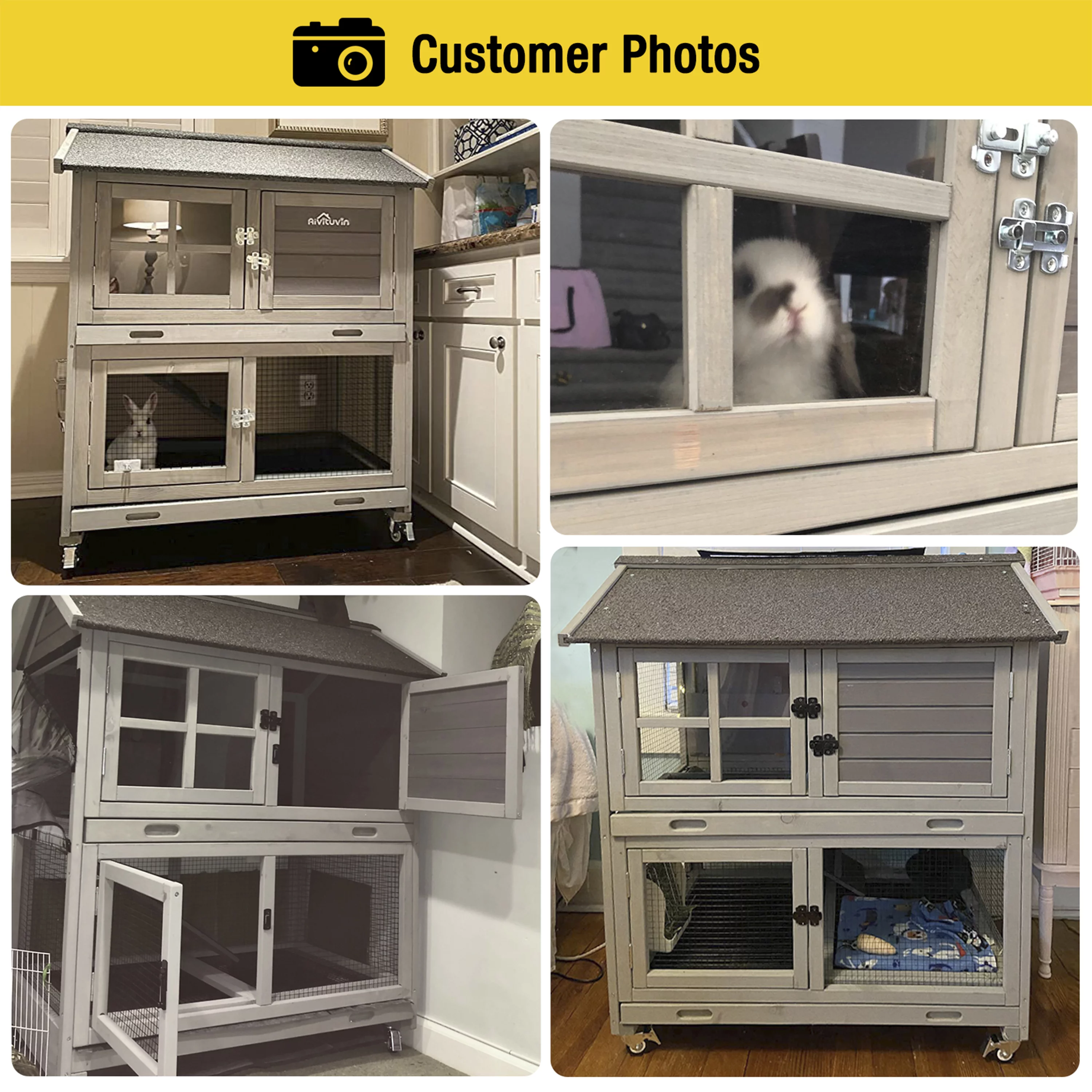 Morgete Outdoor Rabbit Hutch Bunny House with Wheels, Wooden Guinea Pig Cage for Small Animals