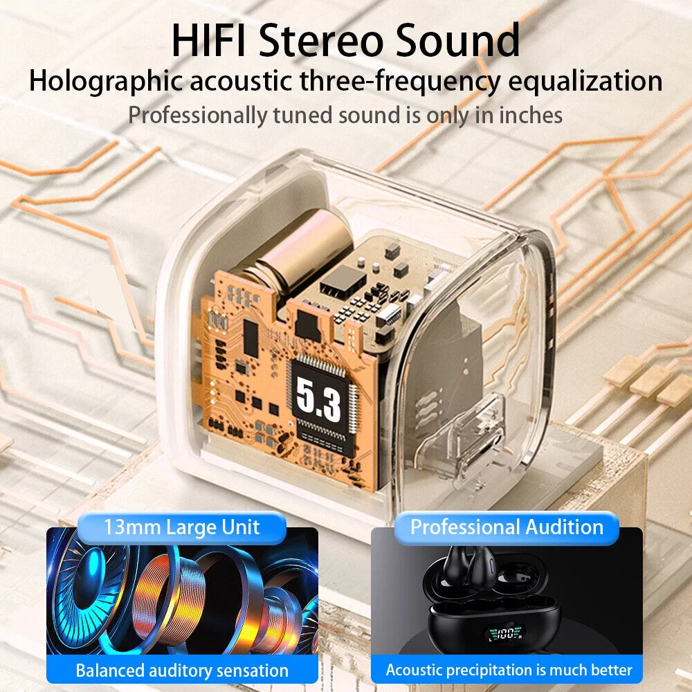 JLLOM Bluetooth 5.3 Wireless Earbuds Headsets Earphones Bone Conduction Headphones(White)