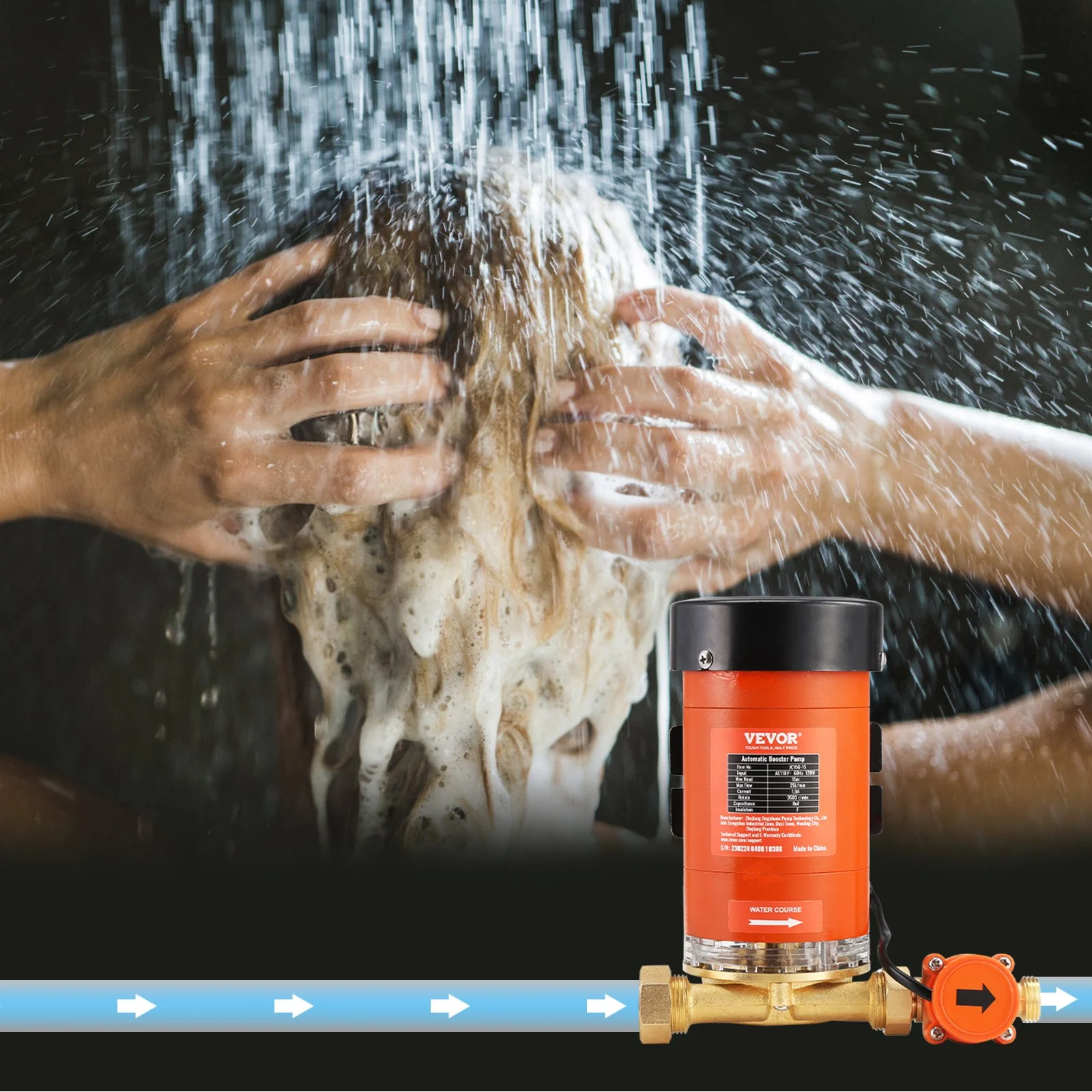 VEVOR 120W Water Pressure Booster Pump, 110V AC - 396 GPH, 21.75 PSI with Max Flow 25 L/min, Automatic Household Pump for Whole House and Shower, Includes Water Flow Switch