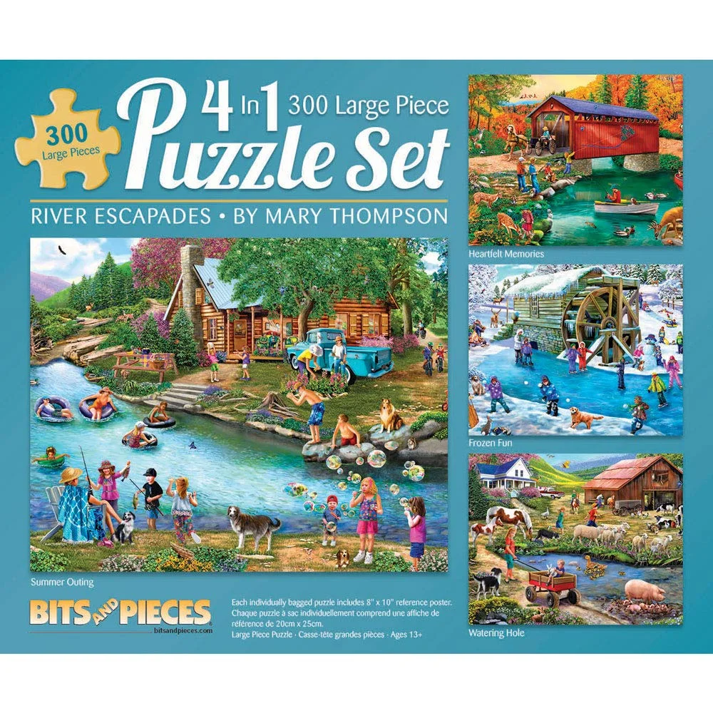 Bits and Pieces - 4-In-1 Multi-Pack River Escapades 300 Piece Jigsaw Puzzles for Adults - Each Puzzle Measures 16 