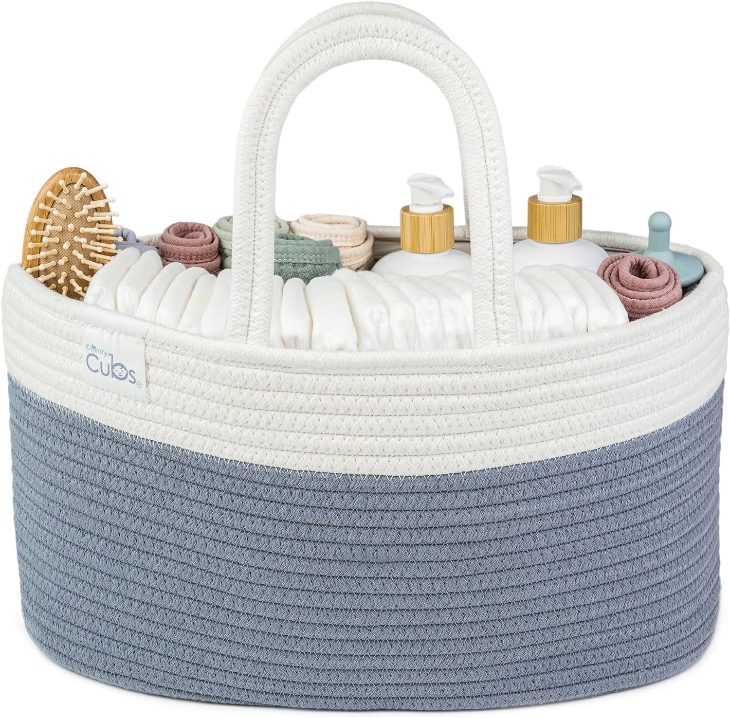 Comfy Cubs Diaper Caddy Organizer- Large Portable Baby Diaper Caddy Nursery Storage Bin and Car Travel Basket - Tote Bag with Dividers for Diapers & Wipes, Pacific Blue