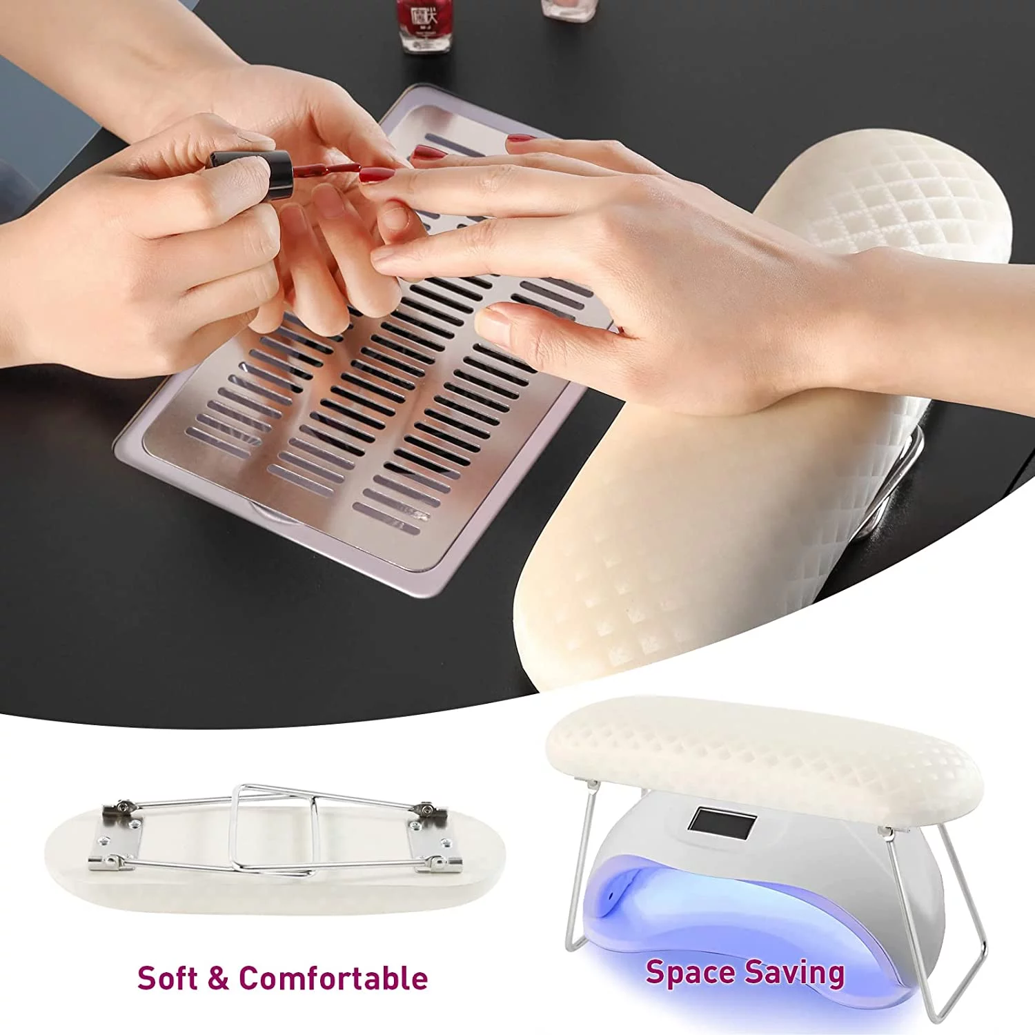 YiSHOP Manicure Table, Nail Beauty Manicure Desk, Nail Tech Table Station with Electric Downdraft Vent, Wrist Cushion, Lockable Wheels, Storage Drawers, Wooden Handle, Black