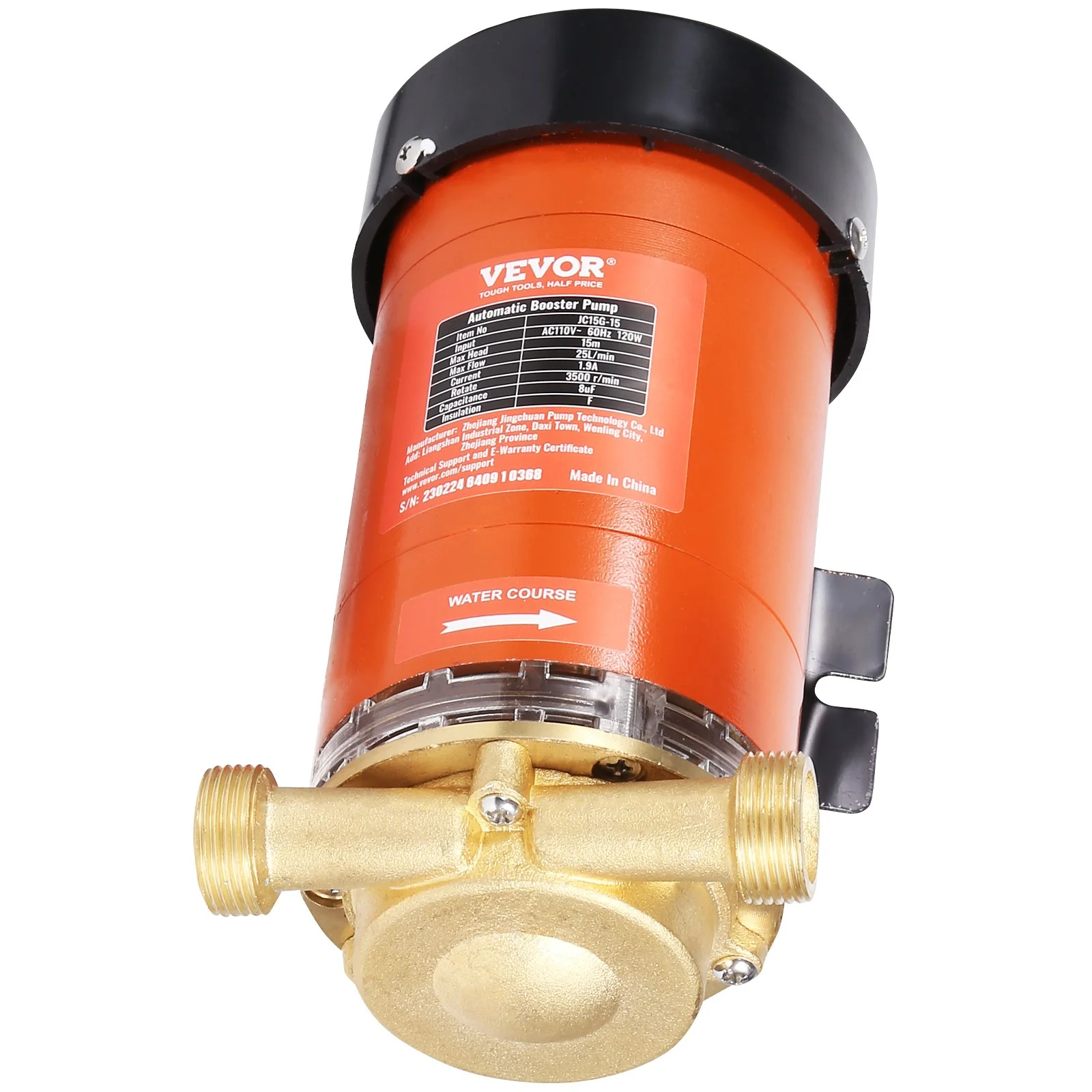 VEVOR 120W Water Pressure Booster Pump, 110V AC - 396 GPH, 21.75 PSI with Max Flow 25 L/min, Automatic Household Pump for Whole House and Shower, Includes Water Flow Switch