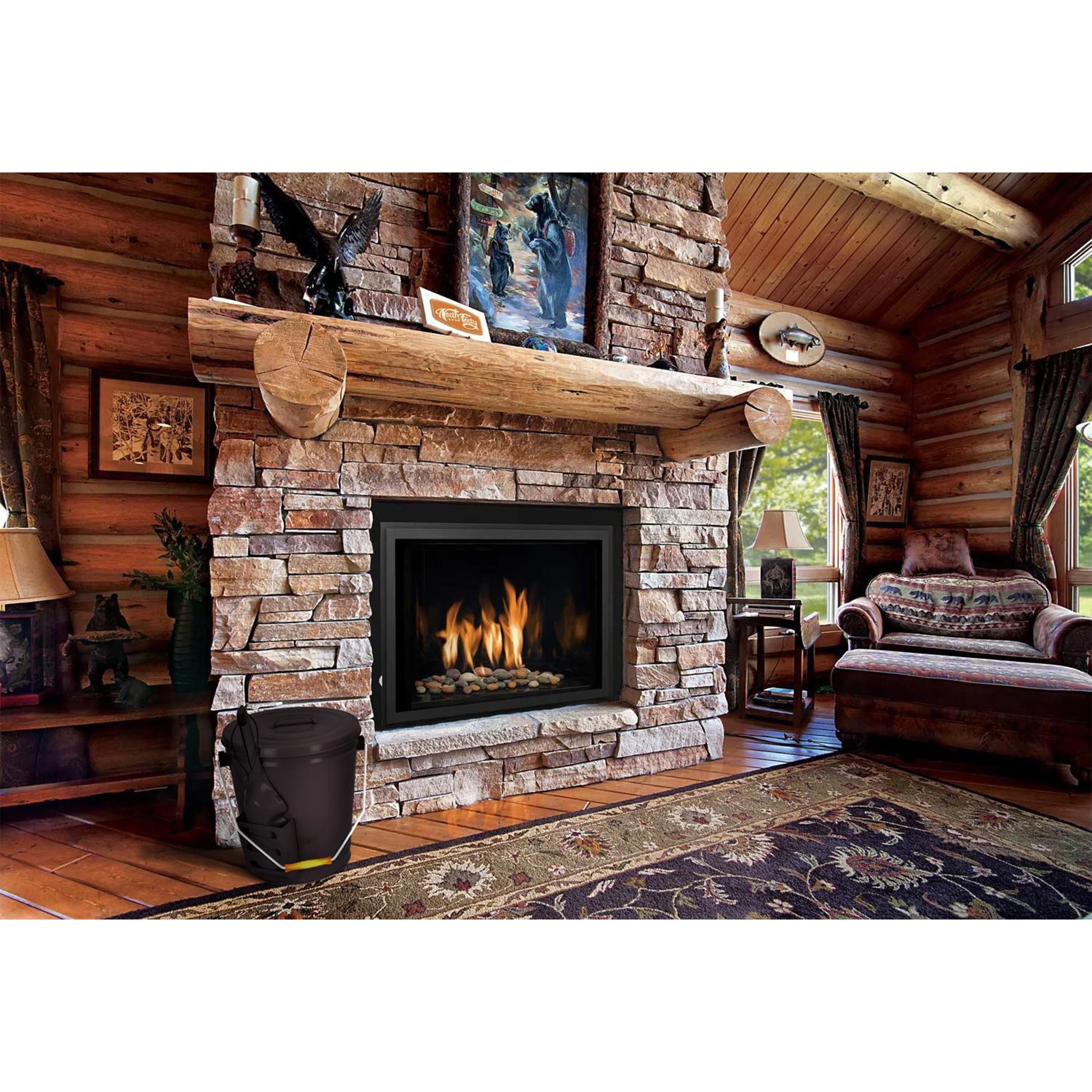 Home-Complete 4.75-Gallon Metal Ash Bucket with Lid and Shovel (Black)