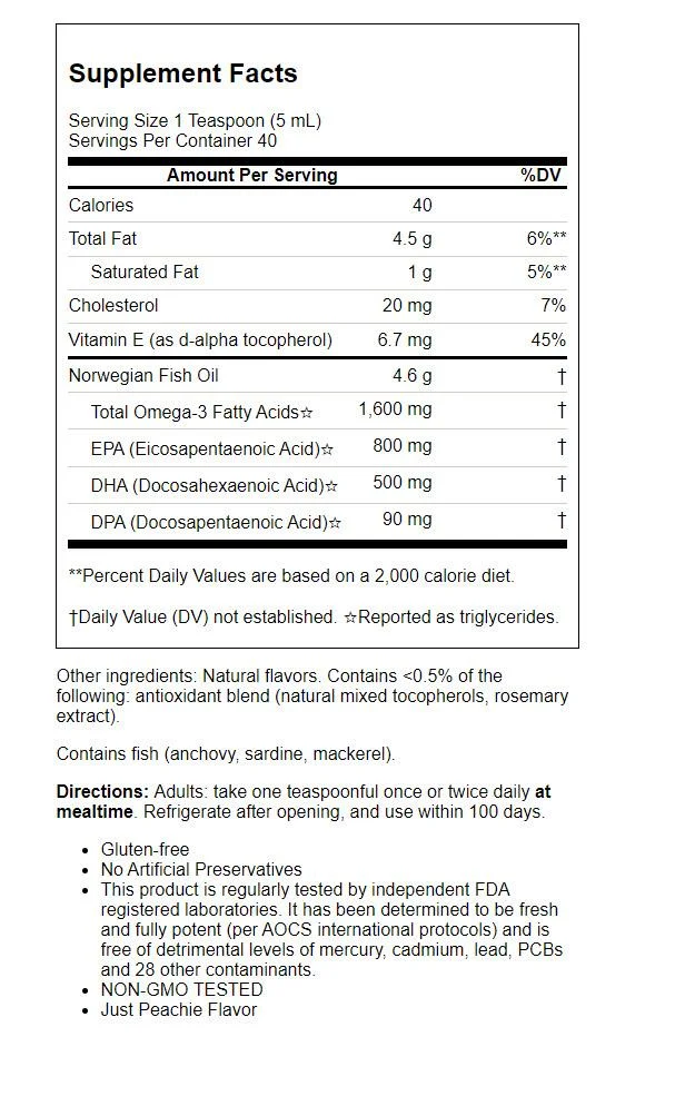 Carlson Norwegian The Very Finest Fish Oil - Just Peachie 1,600 mg 6.7 fl oz Liq