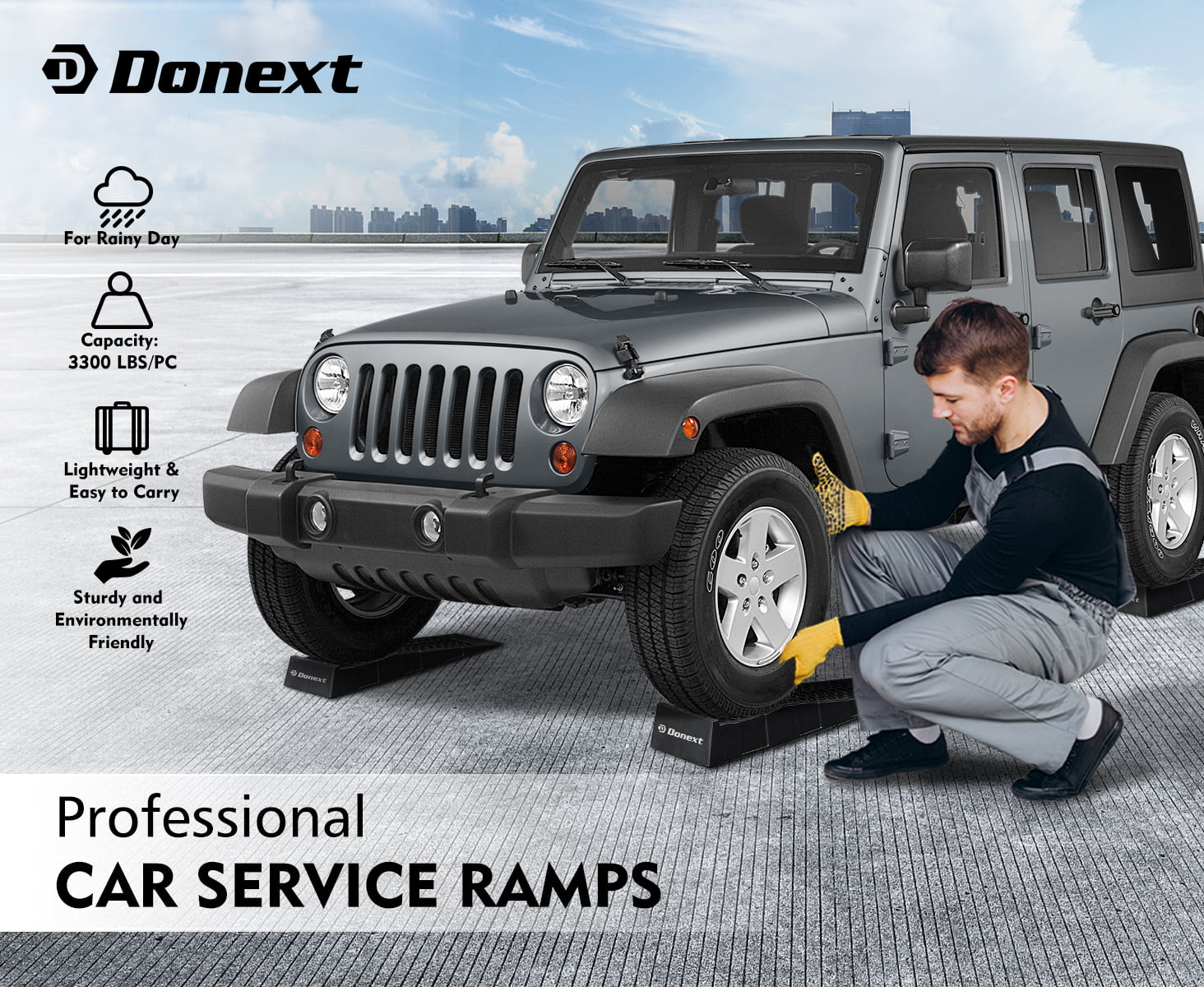 Donext Ramps Low Profile Plastic Car Service Ramps 3 Ton Truck Vehicle - 2 Pack