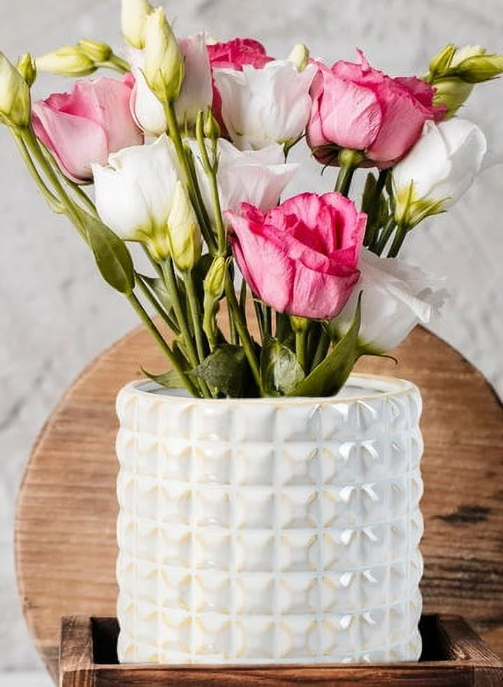Serene Spaces Living Small White Studded Ceramic Vase, 5.75