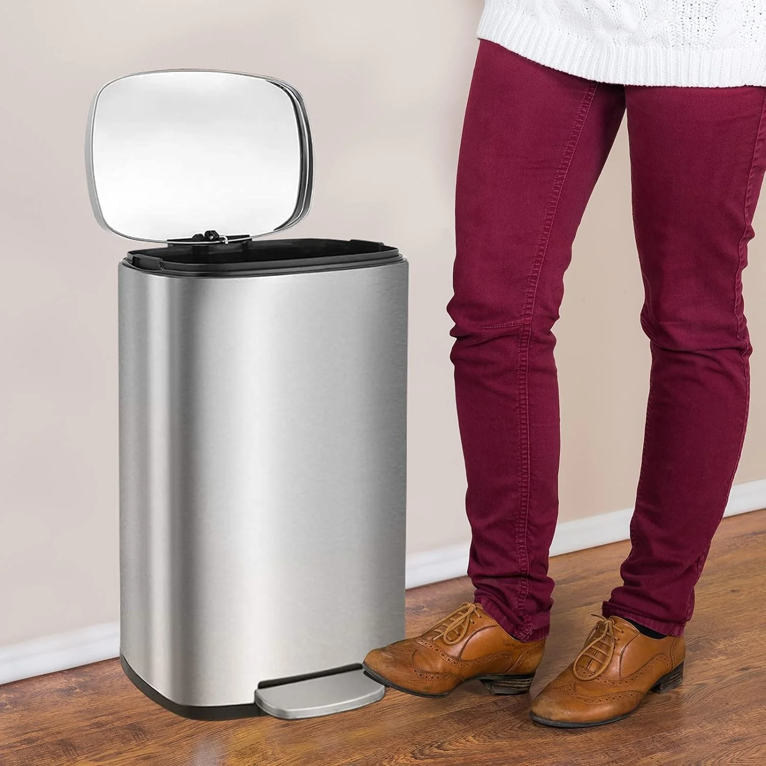 U-SHARE  13.2 Gallon Step Trash Can, Stainless Steel Garbage Bin, Soft-Close Rubbish Bin with Removable Plastic Inner Bucket, Fingerprint-Proof, Lid Dustbin, Suit for Kitchen Home (50L, White)