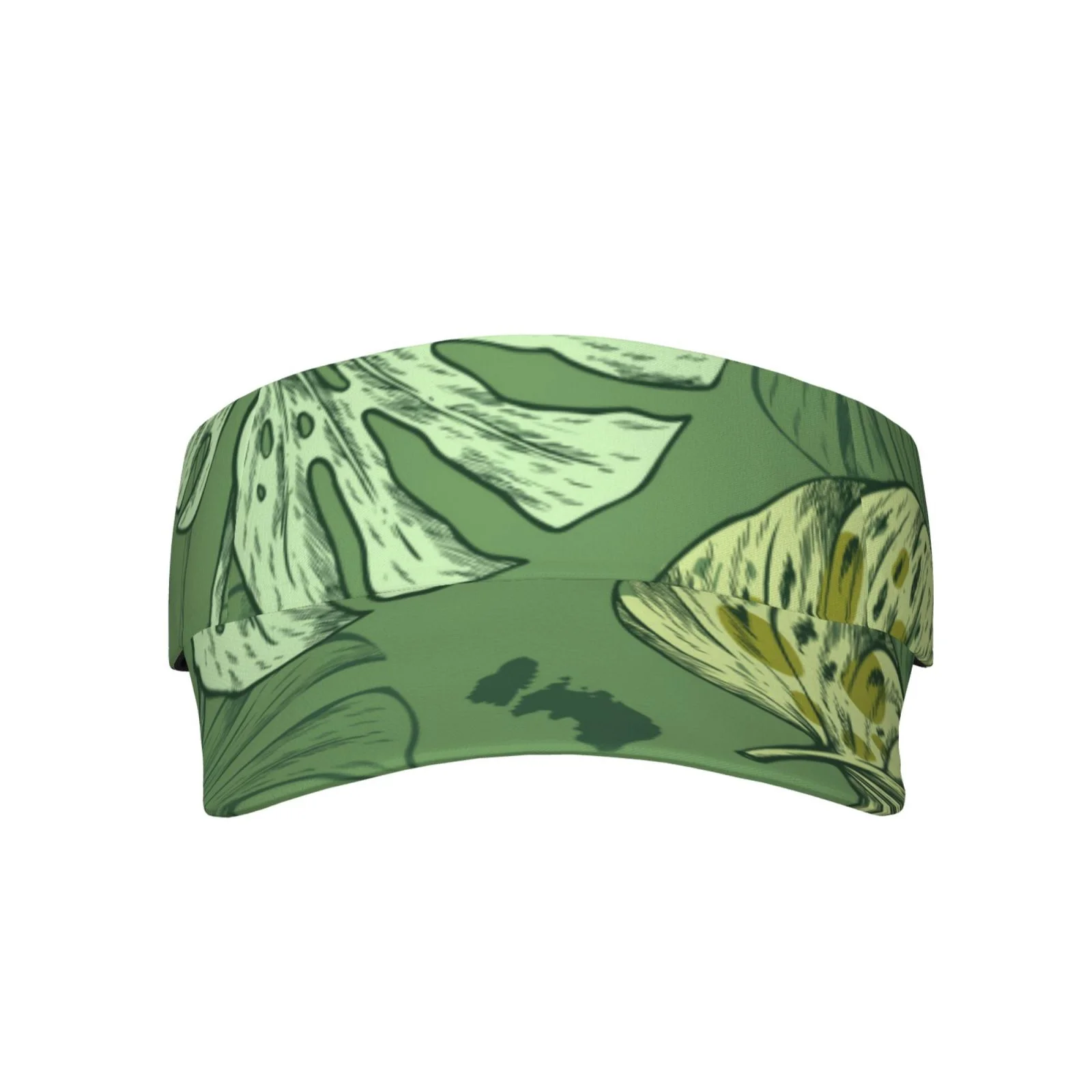 ZNDUO Green Vintage Leaf Pattern Sun Hat, Polyester Twill Ball Adjustable Sun Cap
