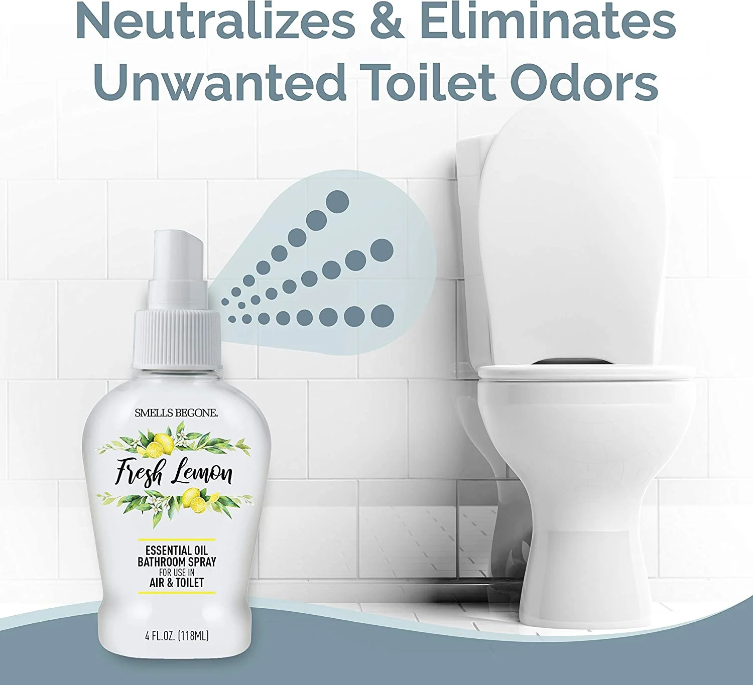 SMELLS BEGONE 4 oz Essential Oil Bathroom Spray - Eliminate Toilet Odors - Fresh Lemon