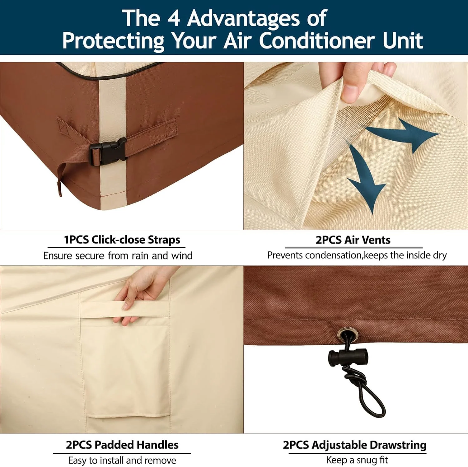 Air Conditioner Cover for Outside Units-Durable 600D AC Cover for Outside Unit Waterproof & Resistant AC Unit Covers Outdoor Central Square Fits up to 38 x 38 x 40 inches